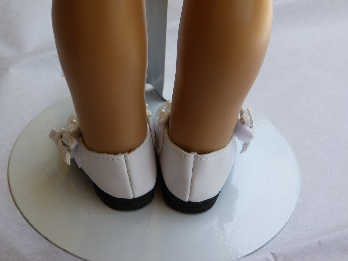 White Lace and Pearl Dress Shoes for 18 Inch Doll Fits American Girl