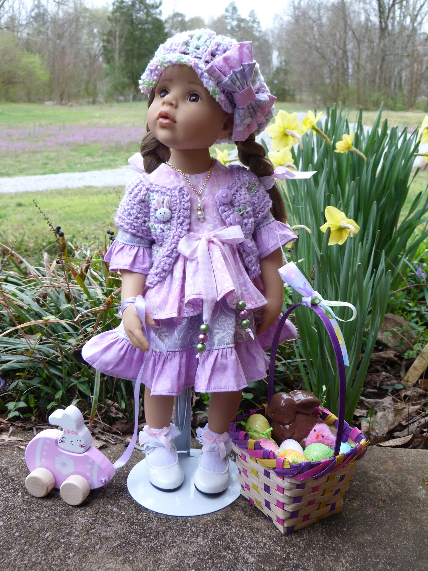Hoppin' Down the Bunny Trail - Spring Outfit Handmade to fit 19.5 Inch Gotz Hannah or Happy Kidz Doll with Easter Basket