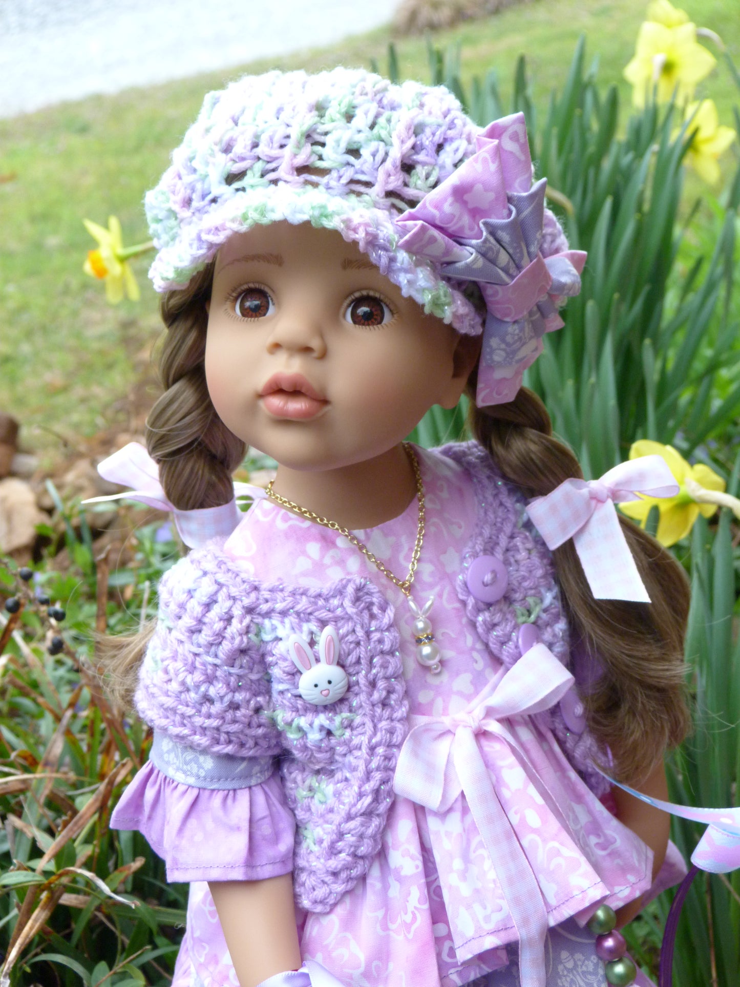 Hoppin' Down the Bunny Trail - Spring Outfit Handmade to fit 19.5 Inch Gotz Hannah or Happy Kidz Doll with Easter Basket