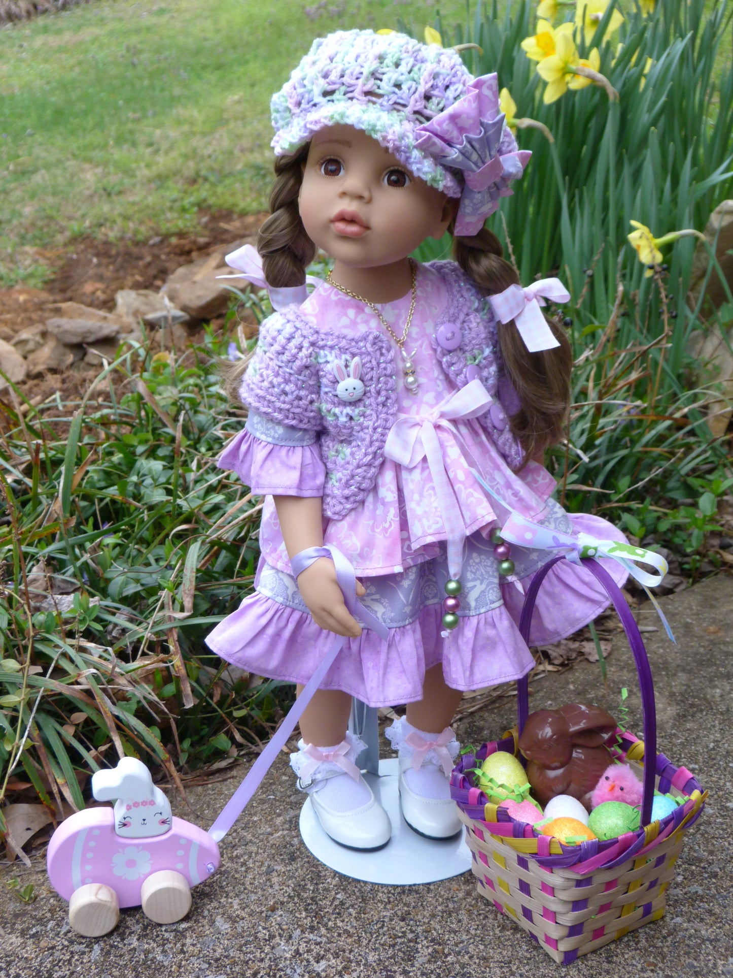 Hoppin' Down the Bunny Trail - Spring Outfit Handmade to fit 19.5 Inch Gotz Hannah or Happy Kidz Doll with Easter Basket