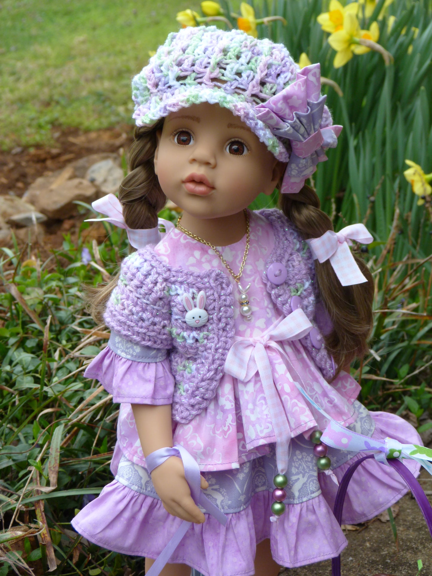 Hoppin' Down the Bunny Trail - Spring Outfit Handmade to fit 19.5 Inch Gotz Hannah or Happy Kidz Doll with Easter Basket
