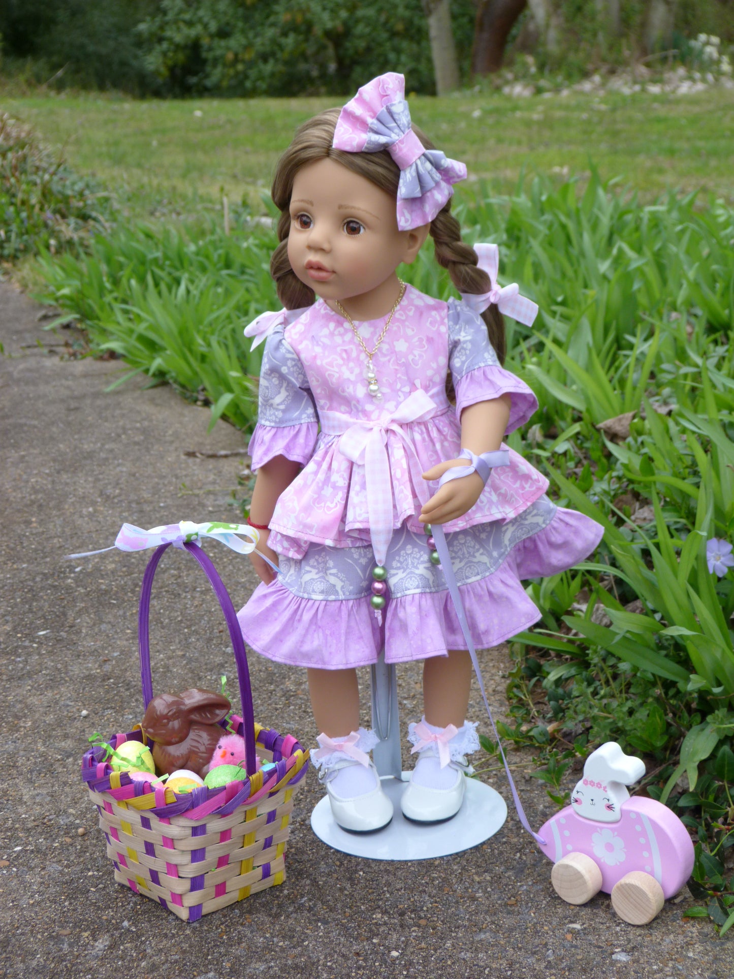 Hoppin' Down the Bunny Trail - Spring Outfit Handmade to fit 19.5 Inch Gotz Hannah or Happy Kidz Doll with Easter Basket