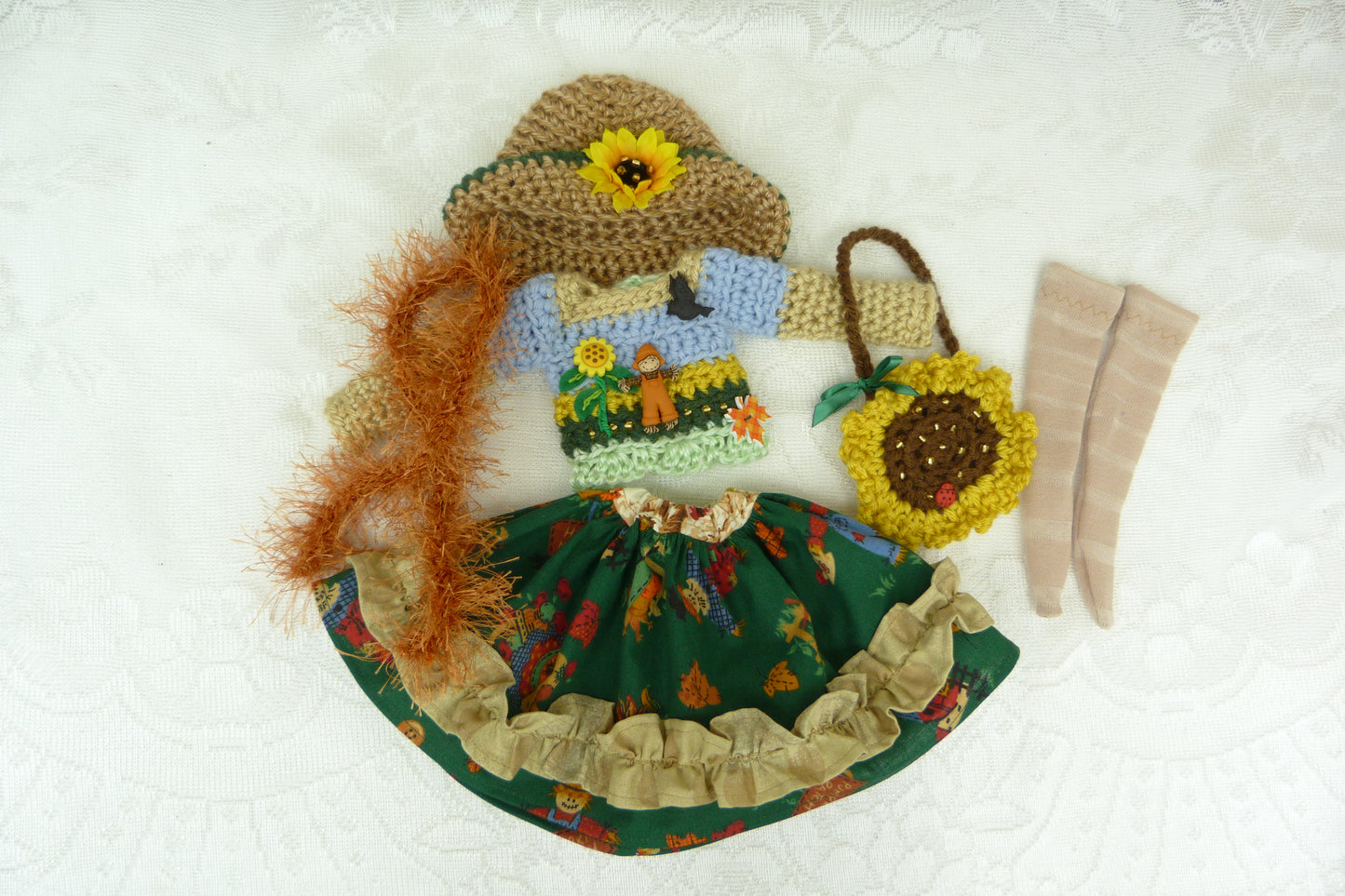 Sunflowers & Scarecrows Outfit Handmade to fit Ruby Red Fashion Friends Doll