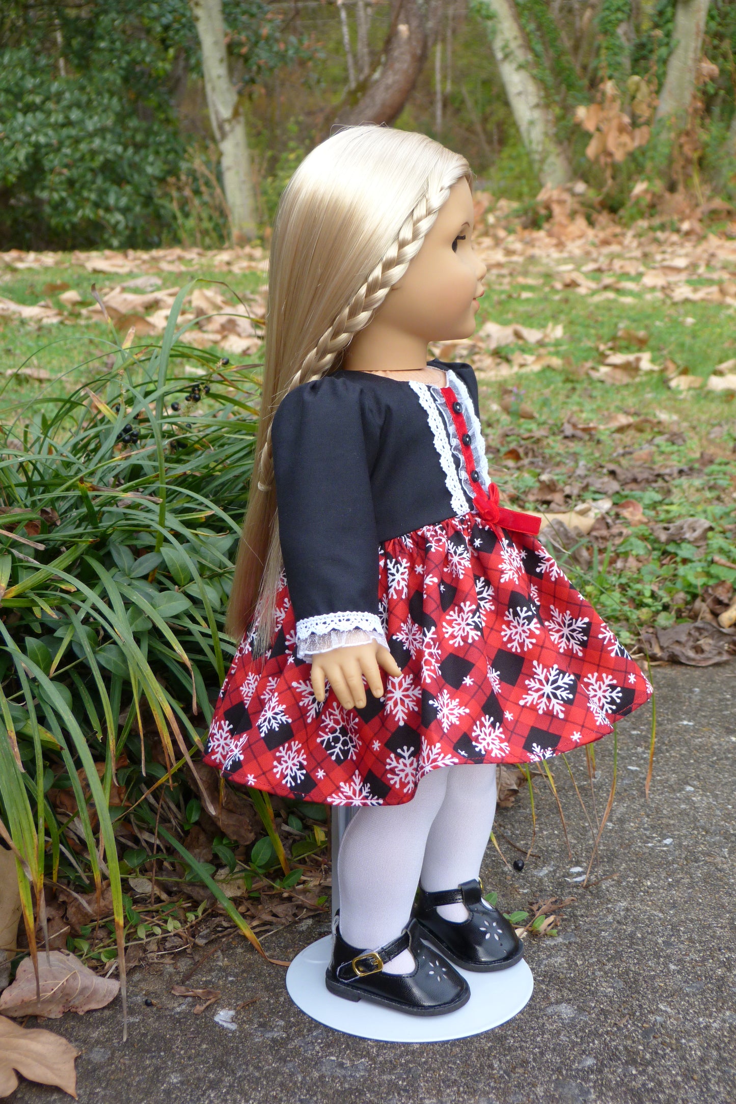 Plaid Snowflake Outfit Handmade to fit 18 Inch American Doll