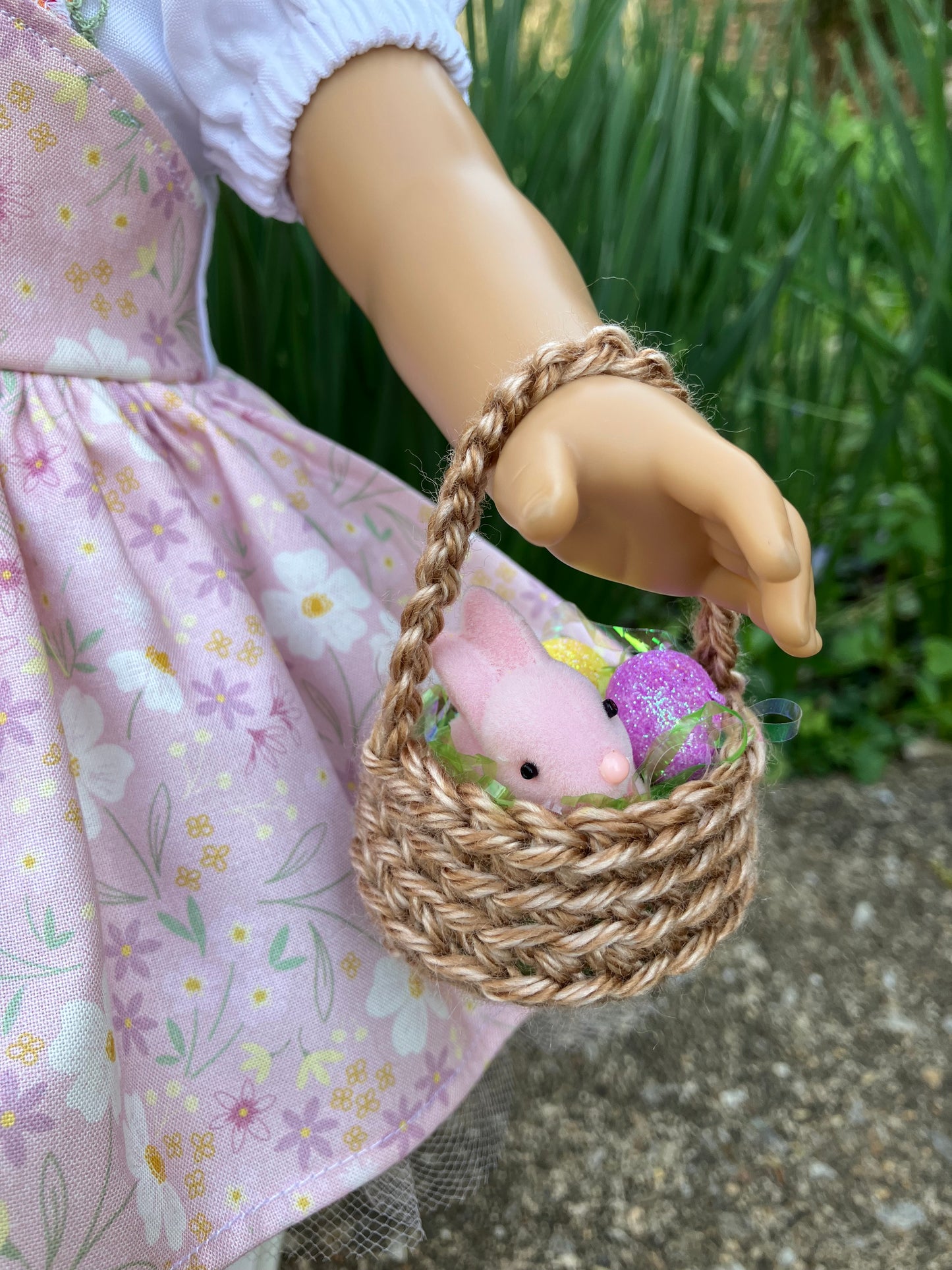 Spring Daffodil Outfit for 18 Inch American Girl Doll and Easter Bunny with Basket