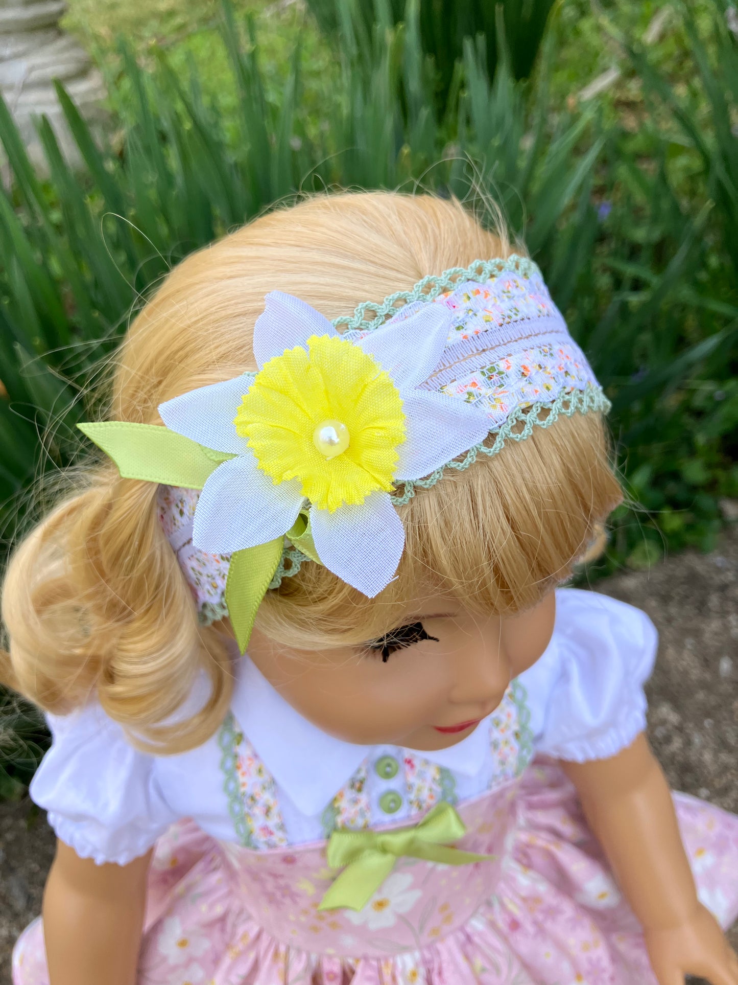 Spring Daffodil Outfit for 18 Inch American Girl Doll and Easter Bunny with Basket