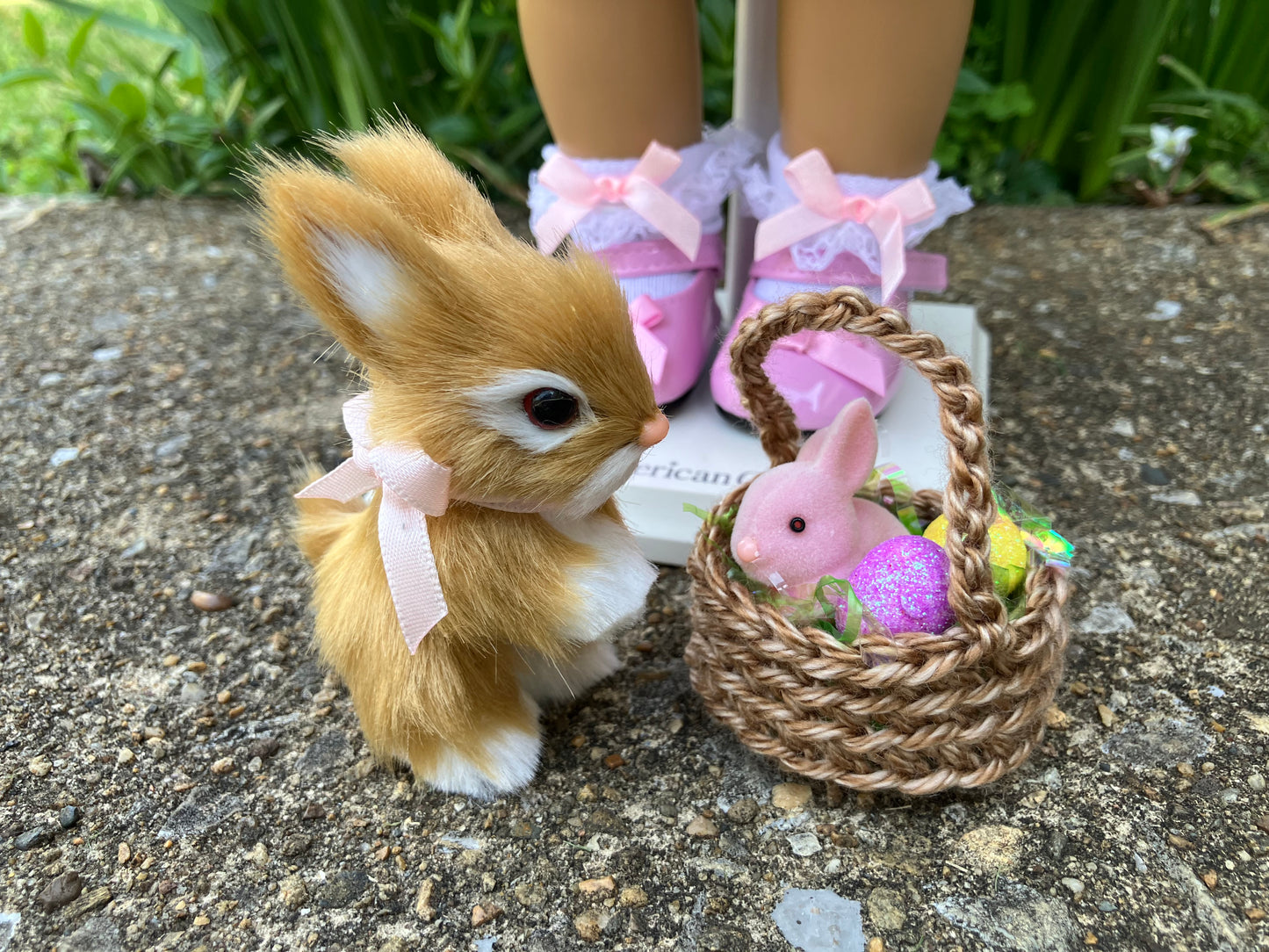 Spring Daffodil Outfit for 18 Inch American Girl Doll and Easter Bunny with Basket