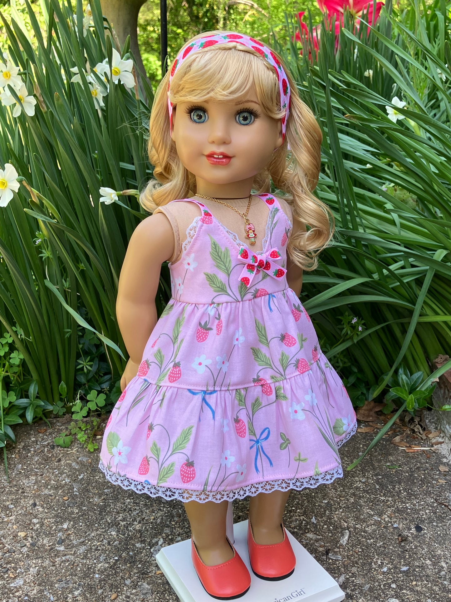 Spring Strawberry Dress for 18 Inch American Girl Doll
