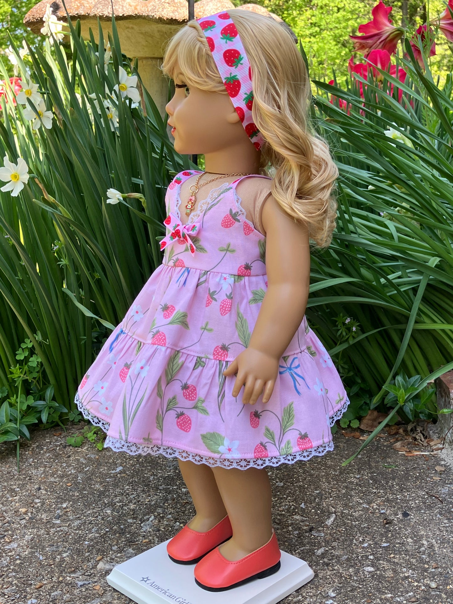 Spring Strawberry Dress for 18 Inch American Girl Doll
