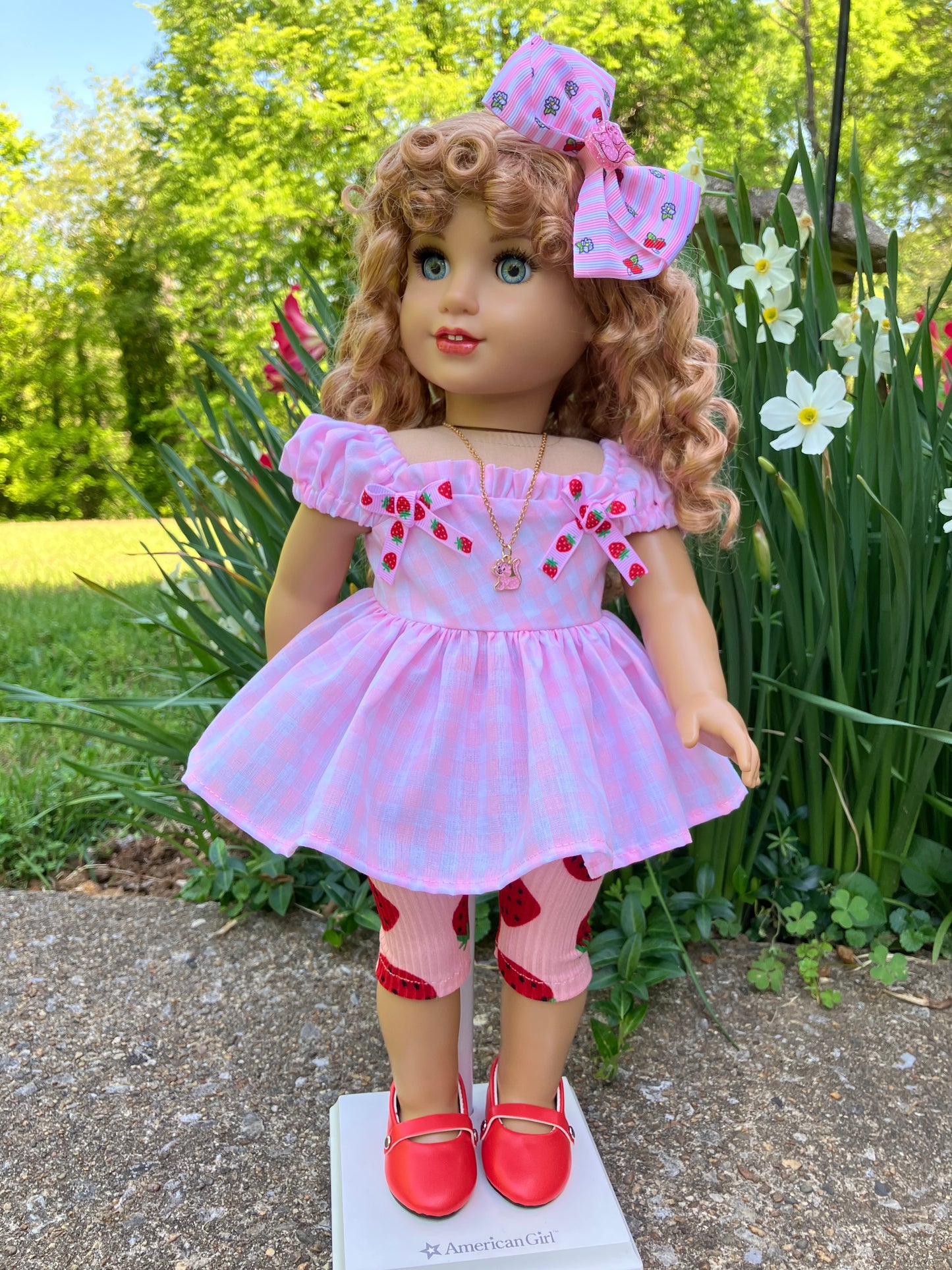 Spring Strawberry and Custard Outfit for 18 Inch American Girl Doll