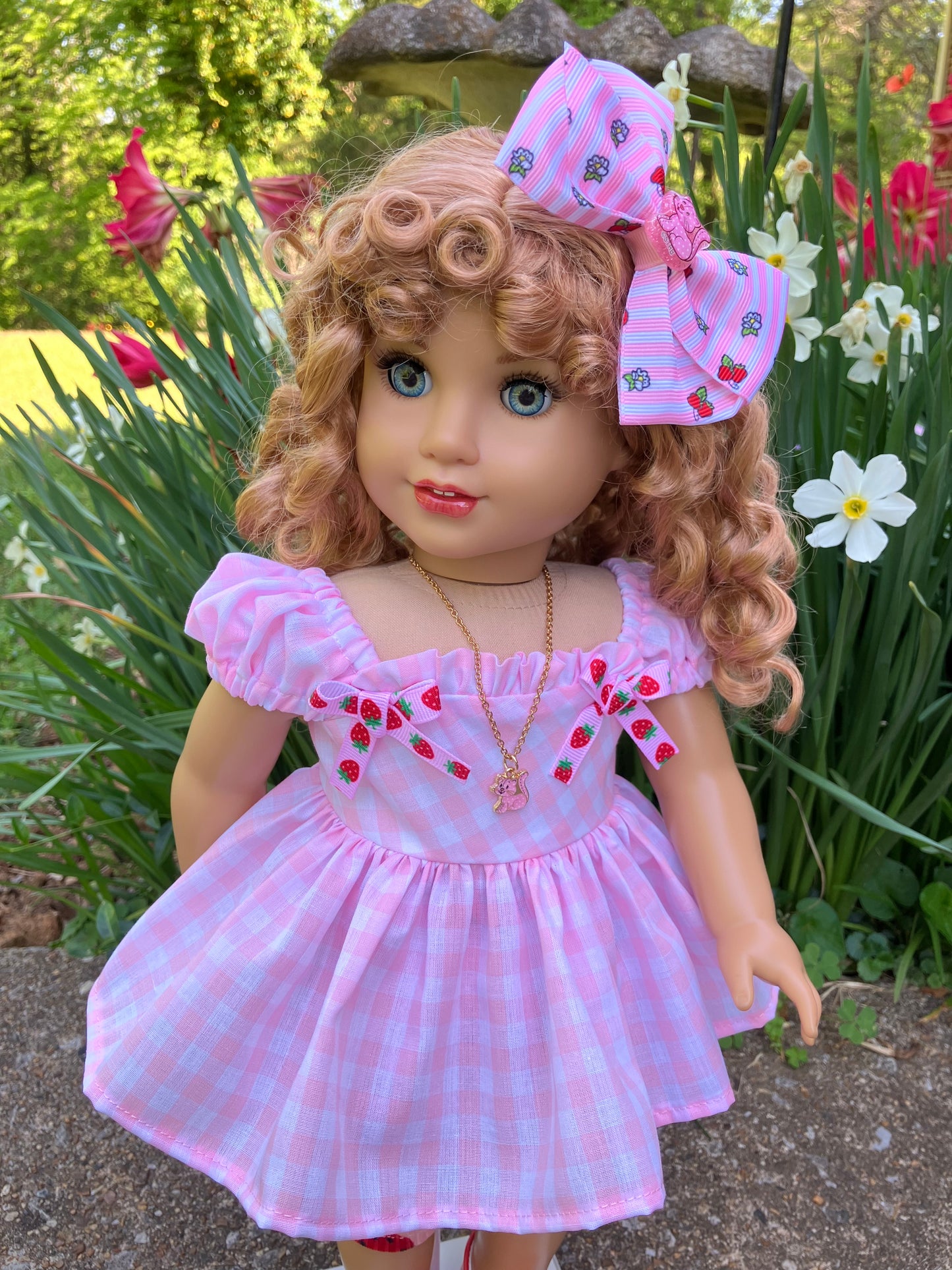 Spring Strawberry and Custard Outfit for 18 Inch American Girl Doll
