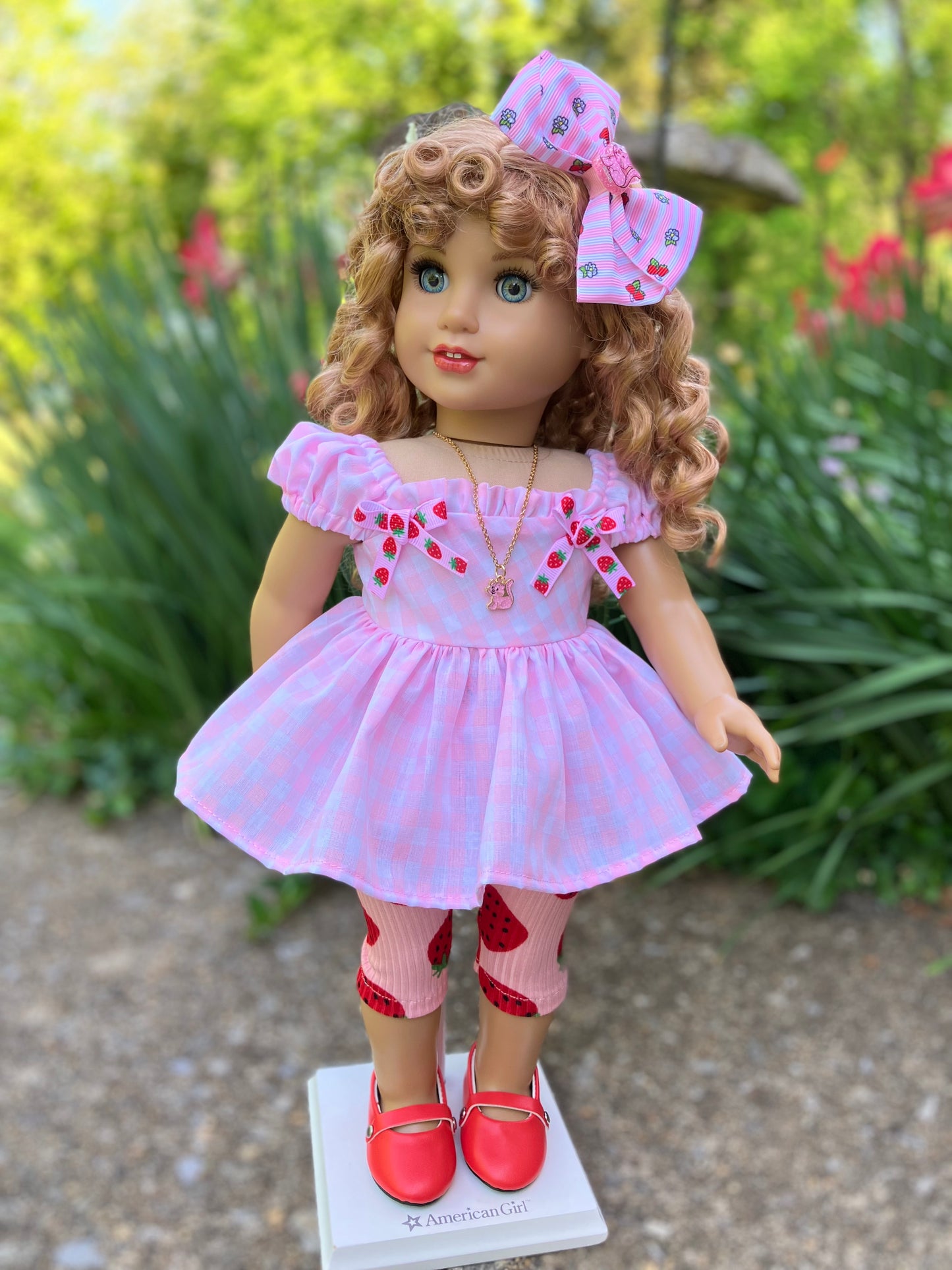 Spring Strawberry and Custard Outfit for 18 Inch American Girl Doll