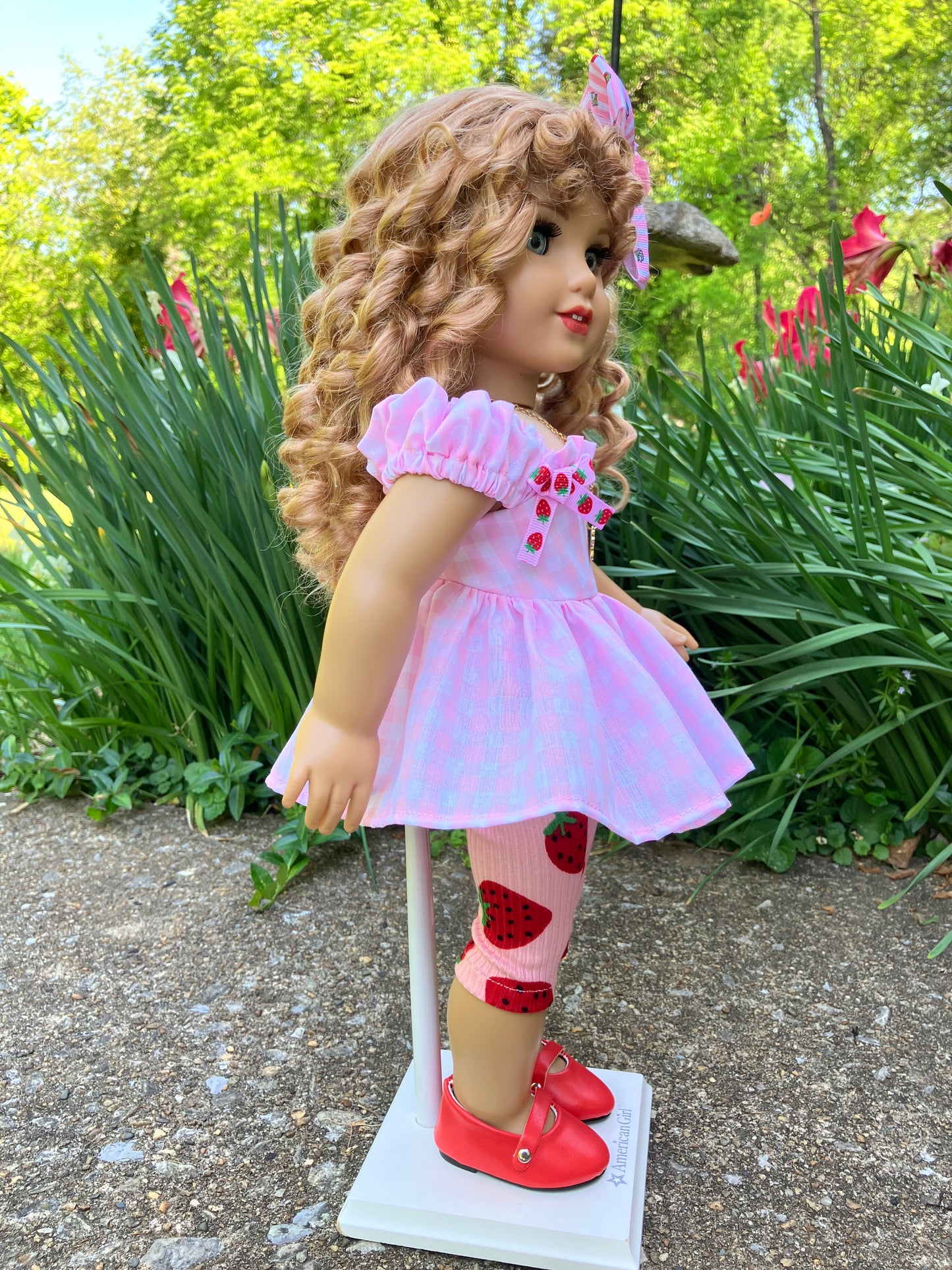 Spring Strawberry and Custard Outfit for 18 Inch American Girl Doll