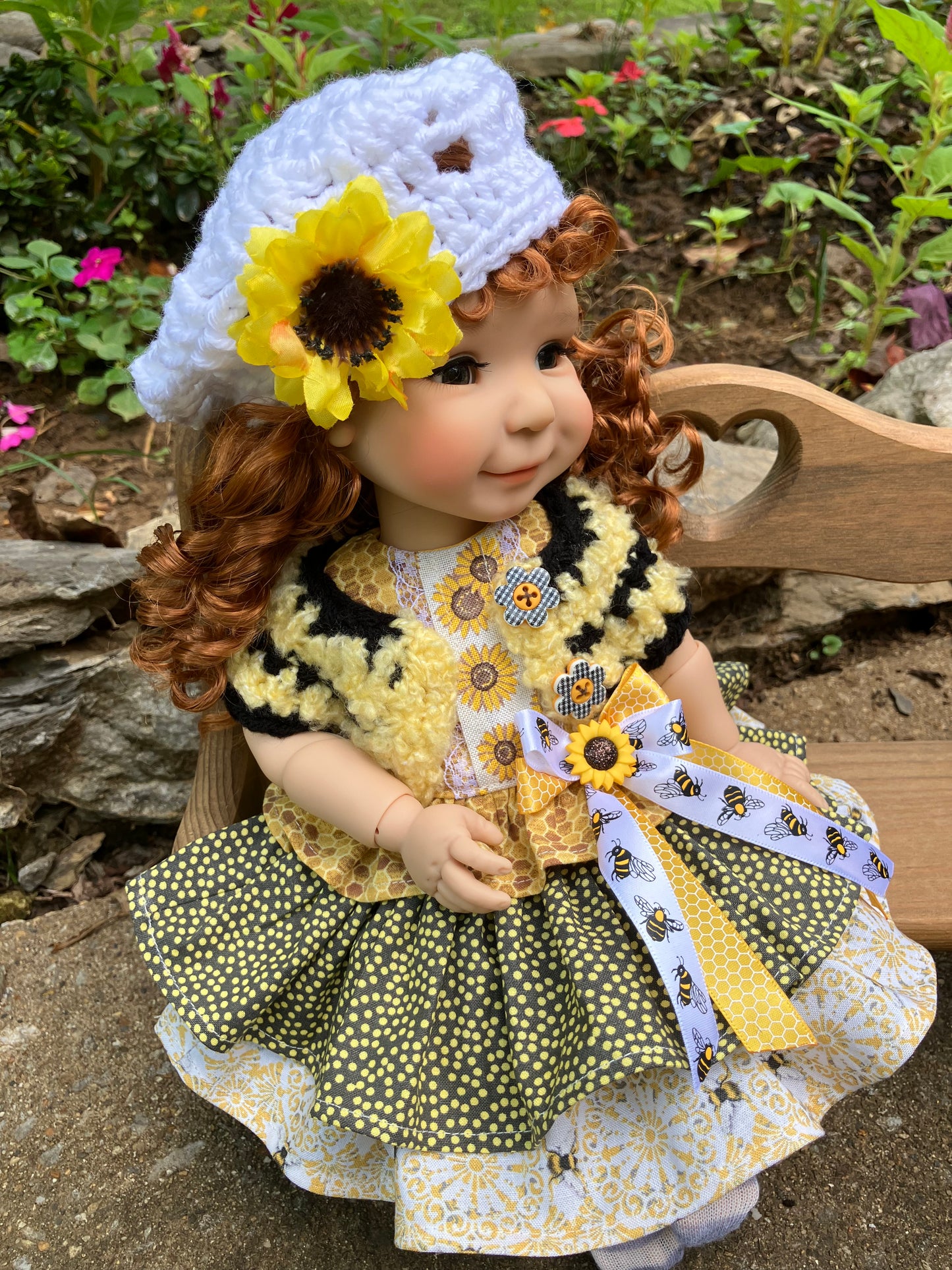 Fall Sunflowers & Honeybees Outfit for 15 Inch Meadowdoll Moppet