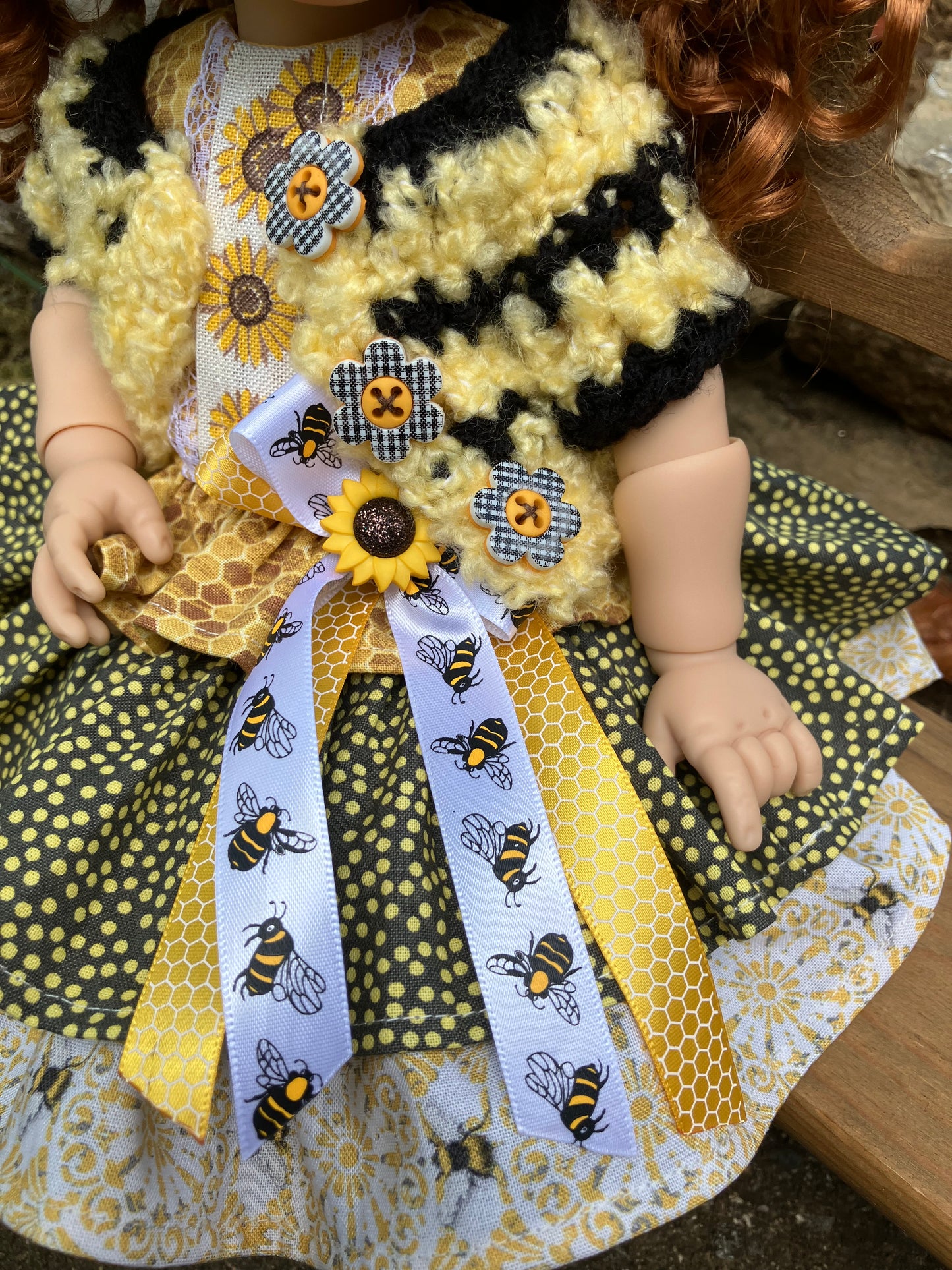 Fall Sunflowers & Honeybees Outfit for 15 Inch Meadowdoll Moppet