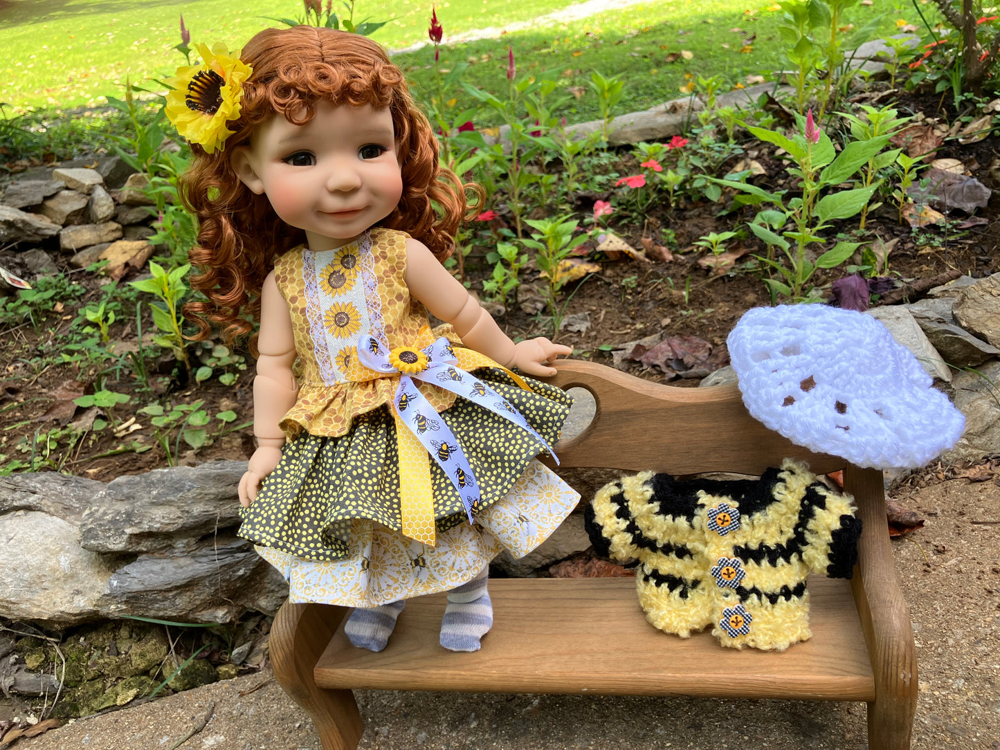 Fall Sunflowers & Honeybees Outfit for 15 Inch Meadowdoll Moppet