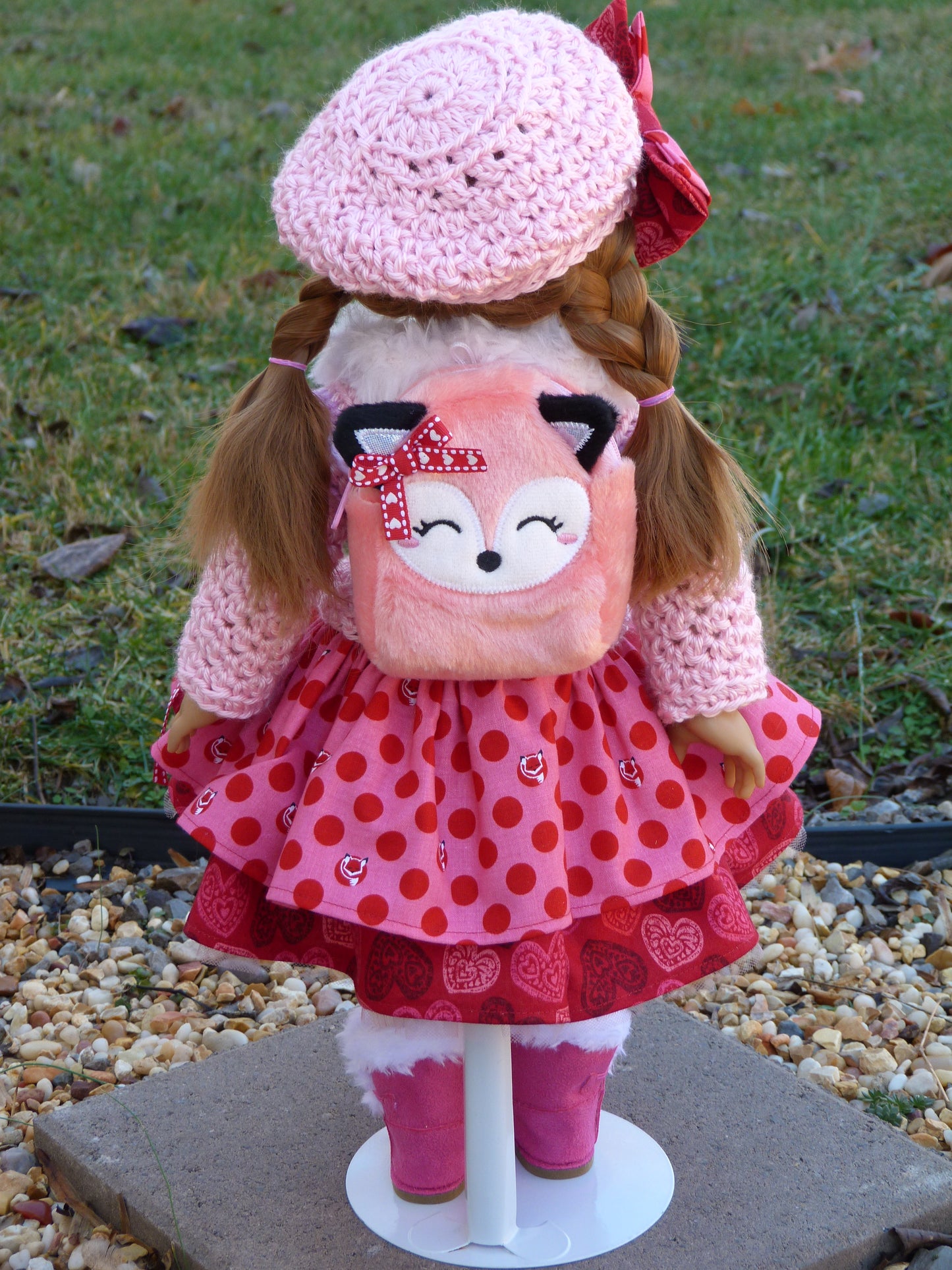 Foxy Valentine Outfit for 18 Inch Doll Crocheted Hat Sweater Clothes Clothing American Handmade 18"