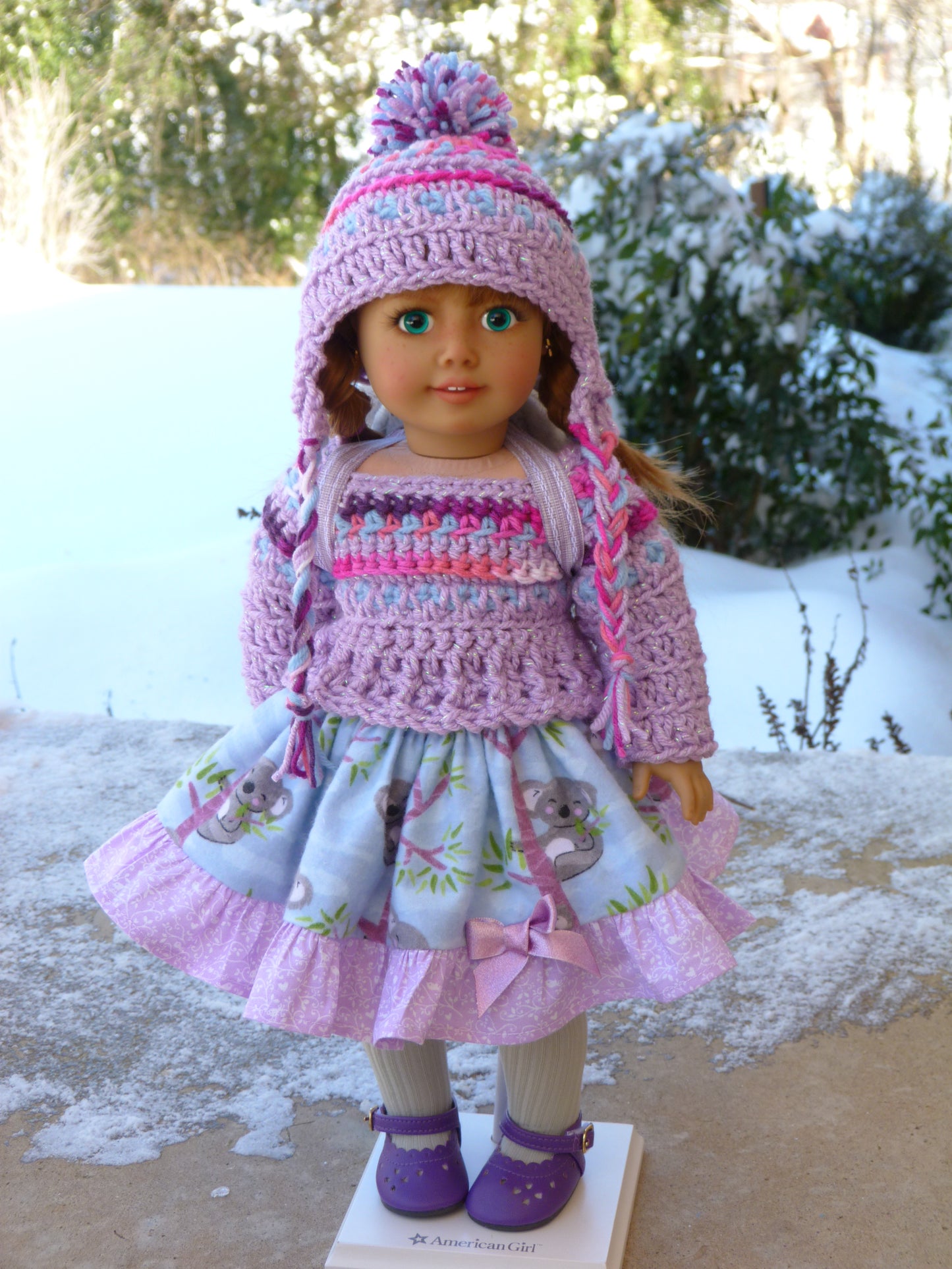 Cozy Koala Bear Outfit for 18 Inch Doll Crocheted Hat Sweater Clothes Clothing American Handmade 18"