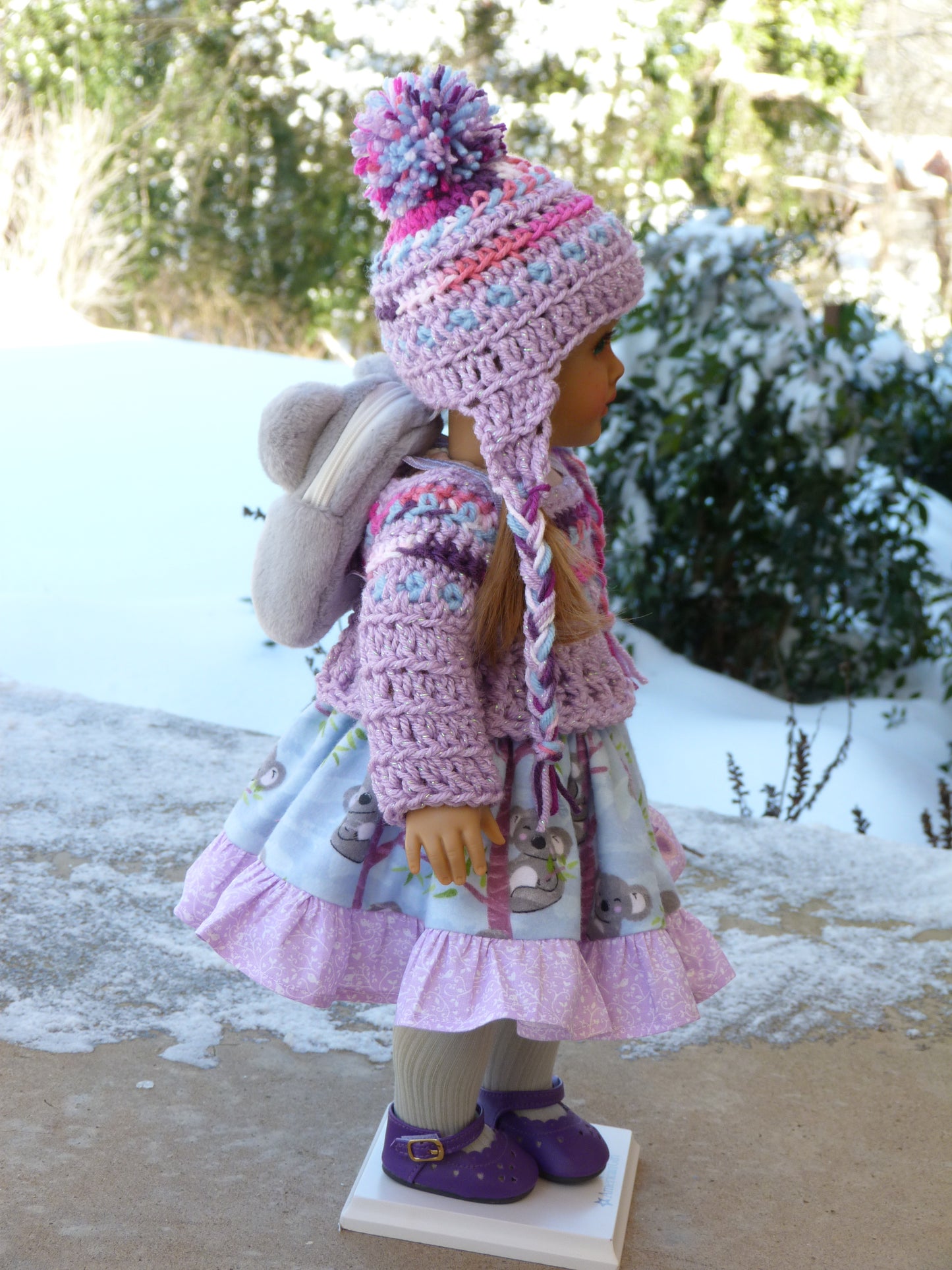 Cozy Koala Bear Outfit for 18 Inch Doll Crocheted Hat Sweater Clothes Clothing American Handmade 18"