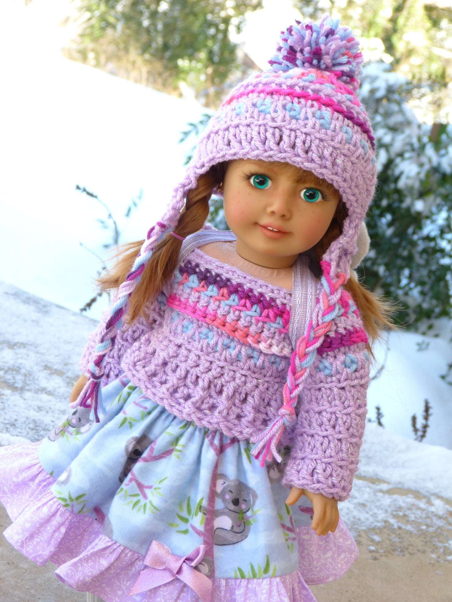 Cozy Koala Bear Outfit for 18 Inch Doll Crocheted Hat Sweater Clothes Clothing American Handmade 18"