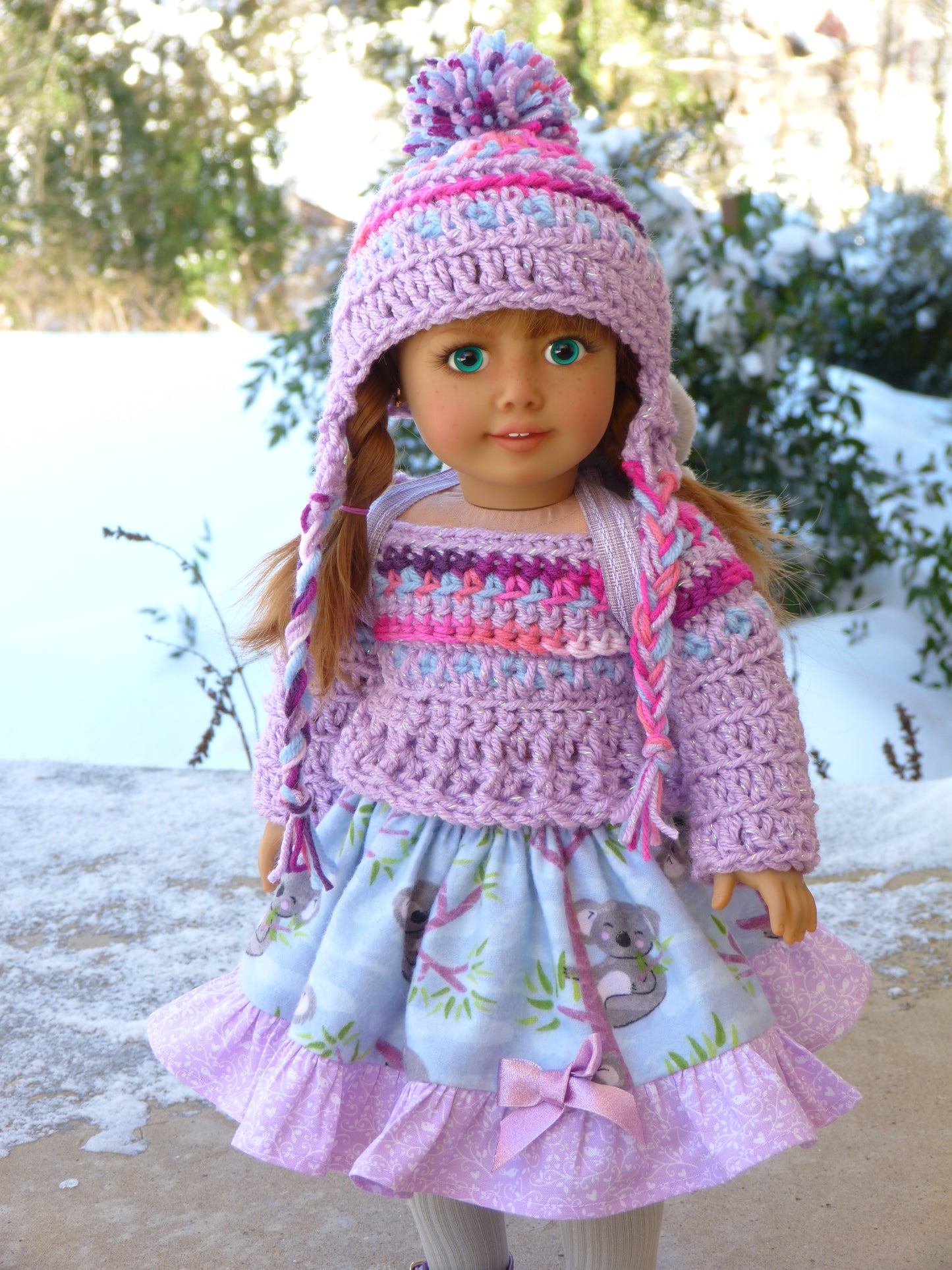 Cozy Koala Bear Outfit for 18 Inch Doll Crocheted Hat Sweater Clothes Clothing American Handmade 18"