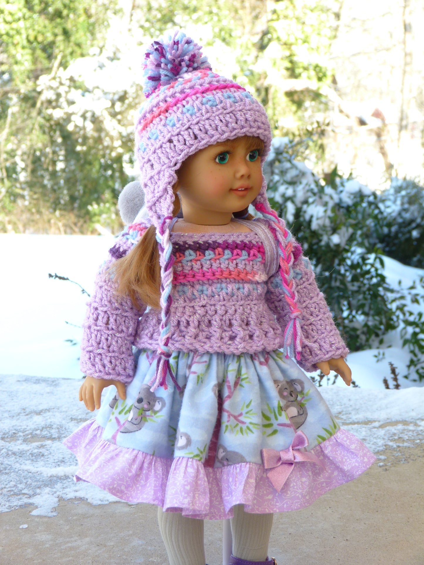 Cozy Koala Bear Outfit for 18 Inch Doll Crocheted Hat Sweater Clothes Clothing American Handmade 18"