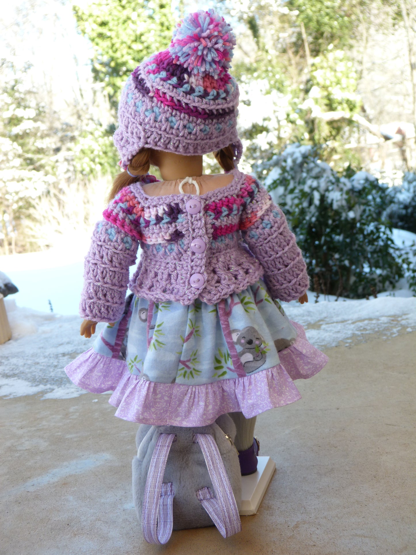 Cozy Koala Bear Outfit for 18 Inch Doll Crocheted Hat Sweater Clothes Clothing American Handmade 18"