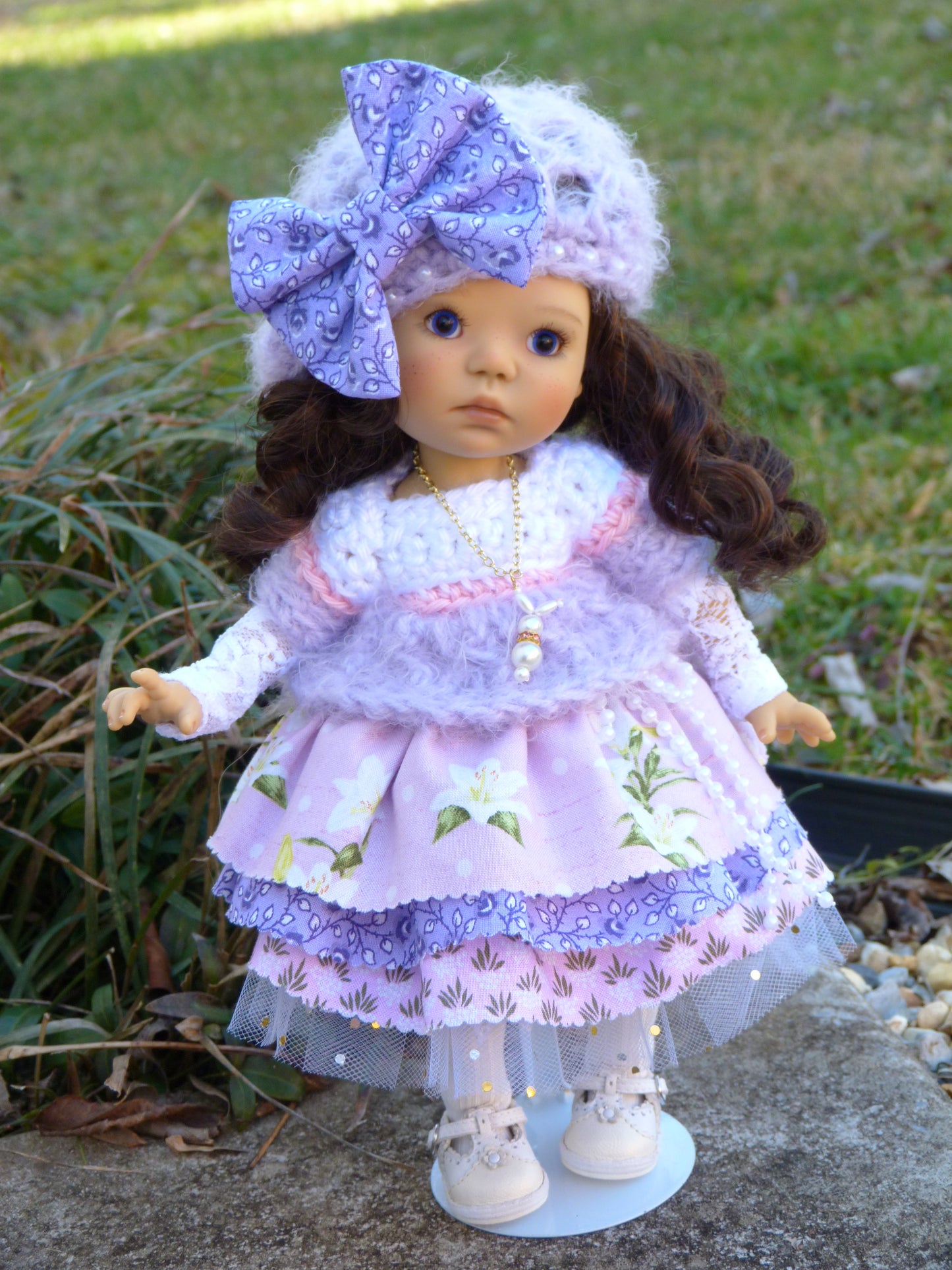 Lilies and Lavender Outfit Handmade to fit 11 Inch Dumpling Meadowdoll Clothes