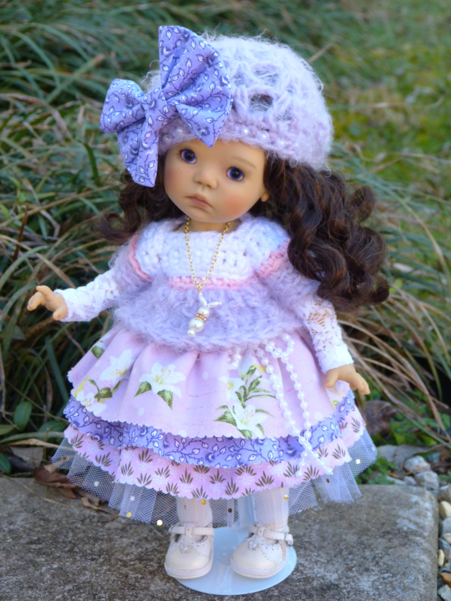 Lilies and Lavender Outfit Handmade to fit 11 Inch Dumpling Meadowdoll Clothes