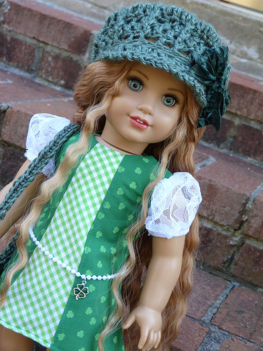 Shamrock Outfit for 18 Inch Doll Crocheted Hat Clothes Clothing American Handmade 18"