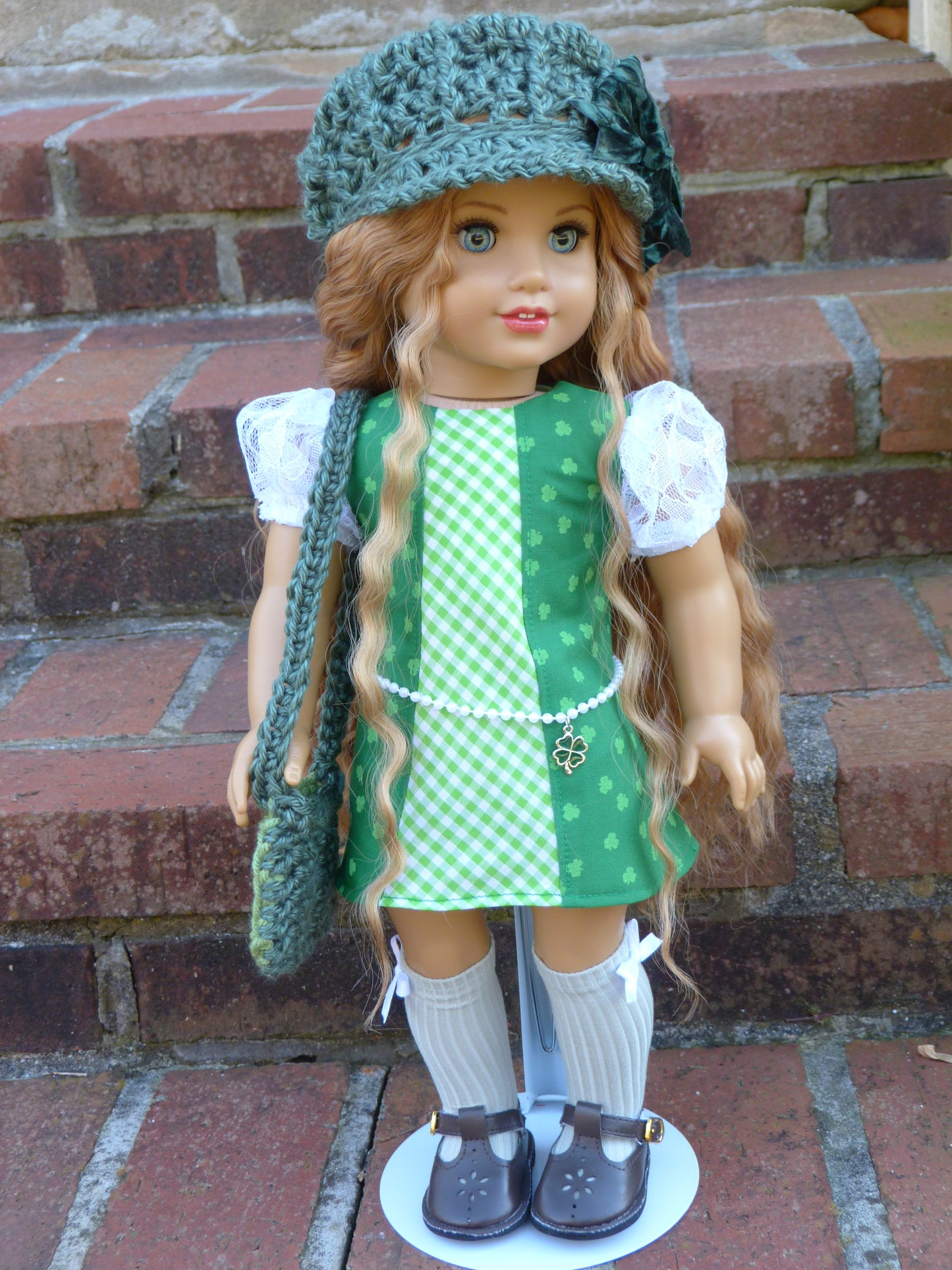 Shamrock Outfit for 18 Inch Doll Crocheted Hat Clothes Clothing American Handmade 18"