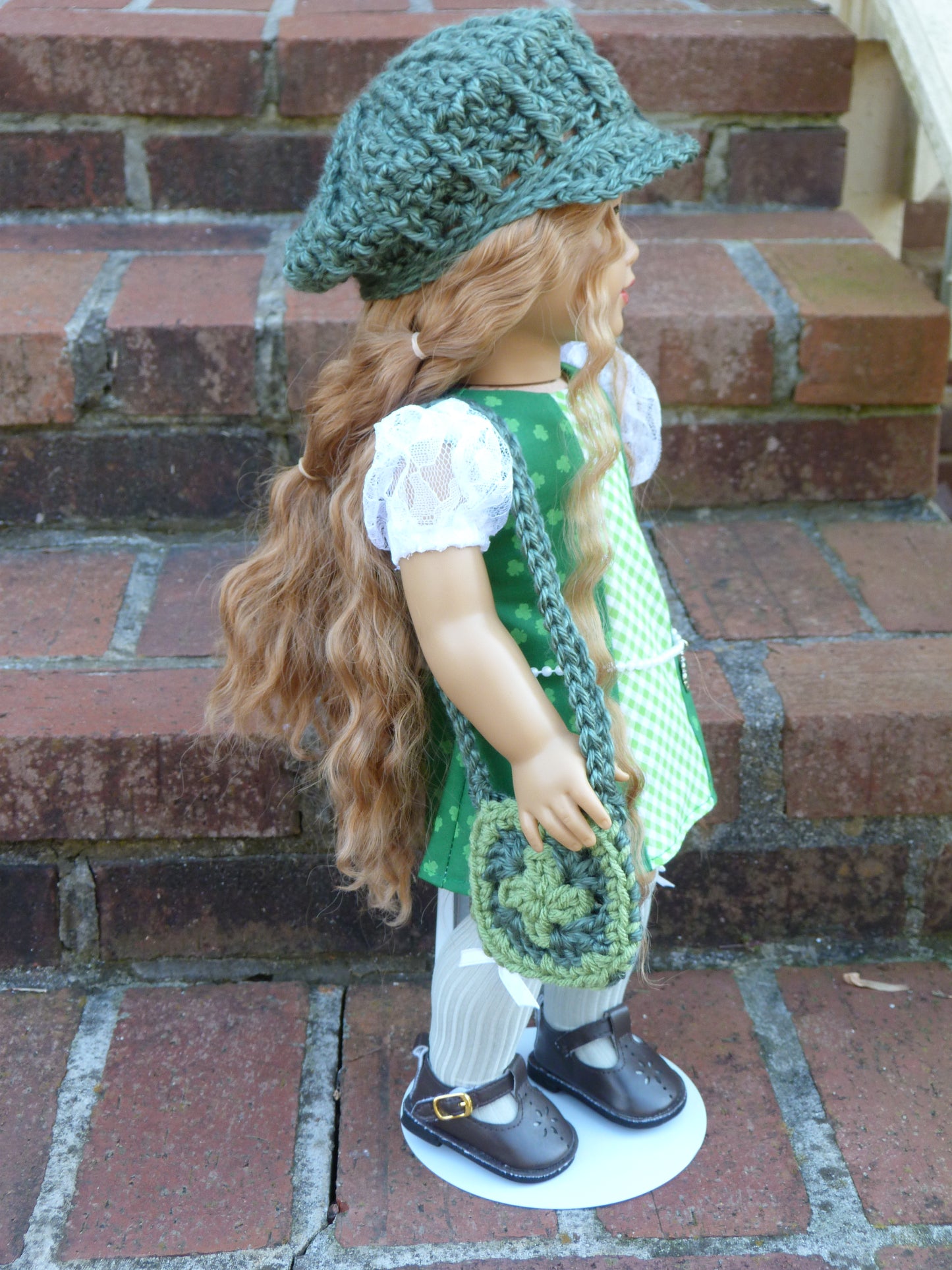 Shamrock Outfit for 18 Inch Doll Crocheted Hat Clothes Clothing American Handmade 18"