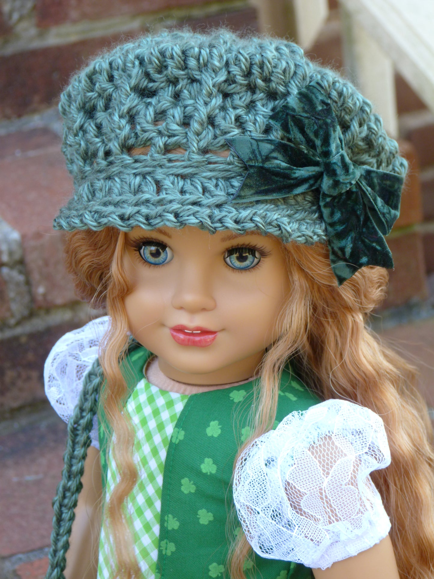 Shamrock Outfit for 18 Inch Doll Crocheted Hat Clothes Clothing American Handmade 18"