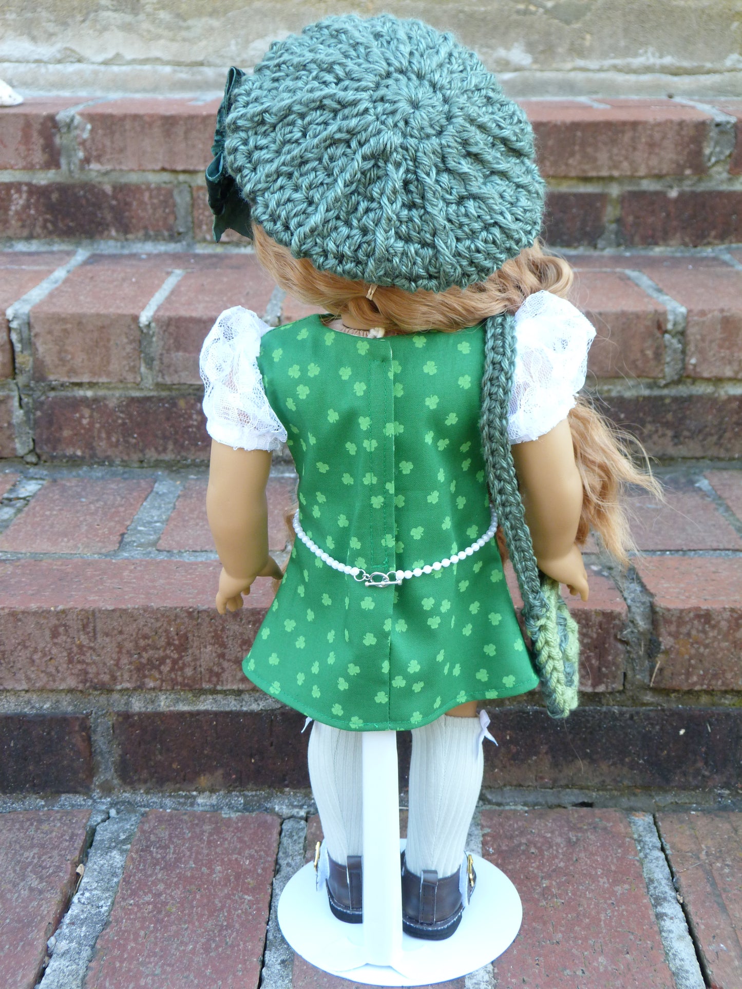 Shamrock Outfit for 18 Inch Doll Crocheted Hat Clothes Clothing American Handmade 18"