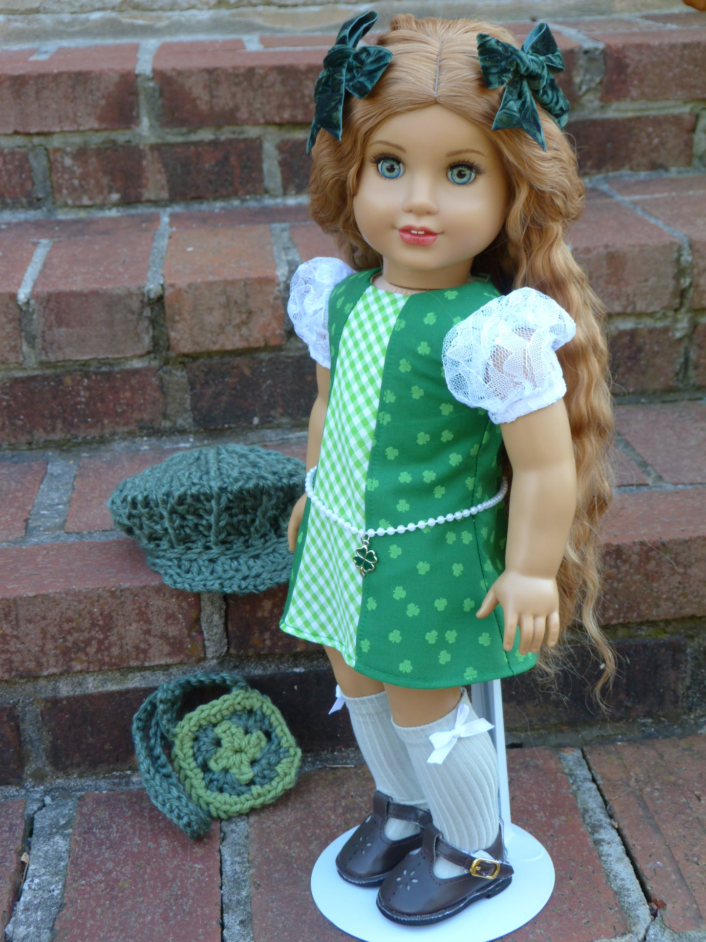 Shamrock Outfit for 18 Inch Doll Crocheted Hat Clothes Clothing American Handmade 18"