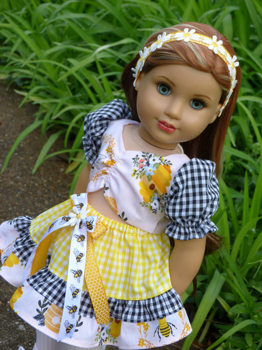 Garden Friends Spring Honey Bee Outfit for 18 Inch Doll Clothes Handmade to fit American Girl