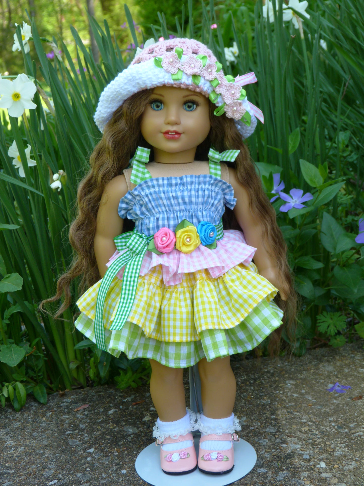 Gingham Bouquet Summer Outfit for 18 Inch Doll Clothes Handmade to fit American Girl