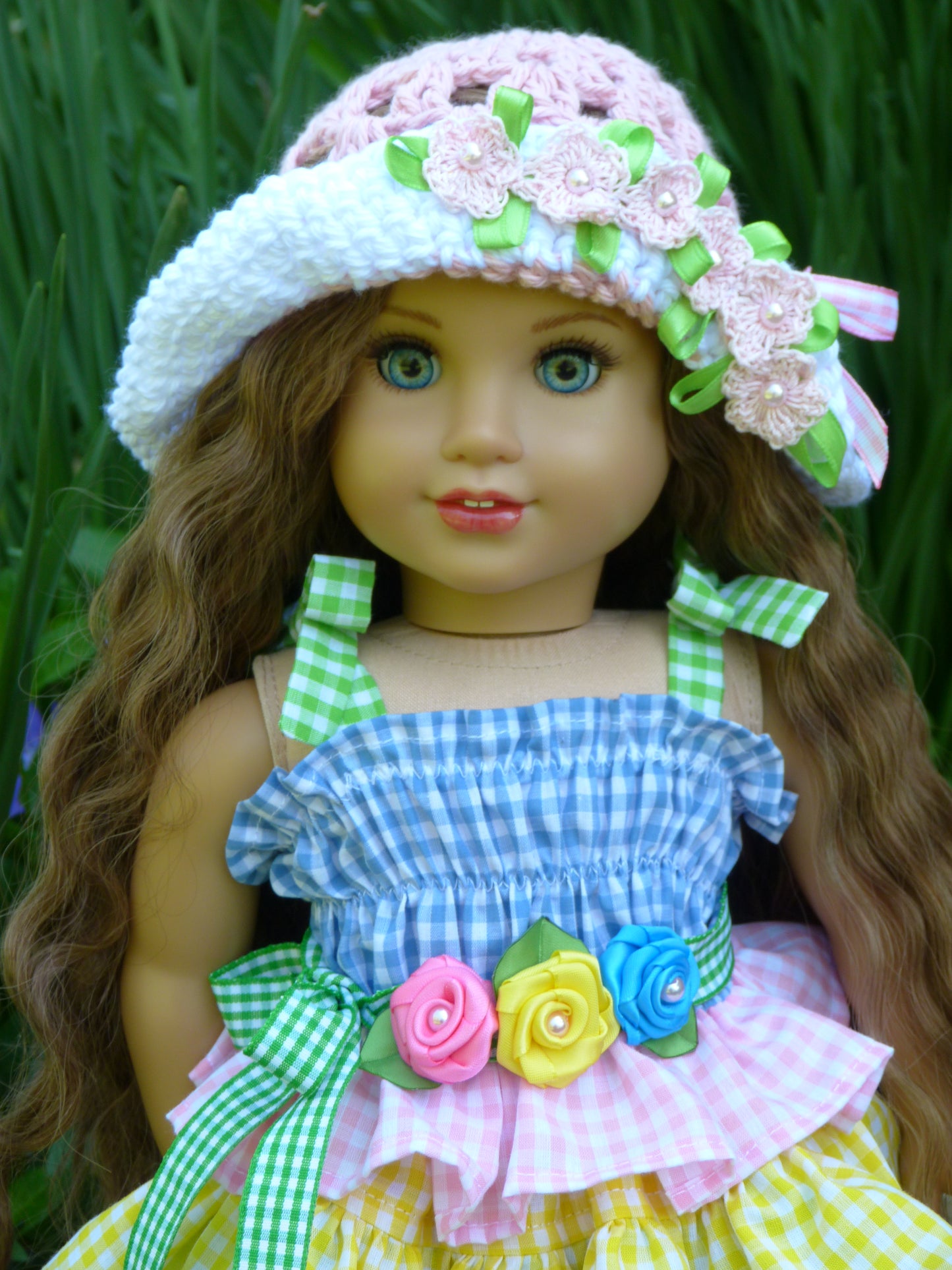 Gingham Bouquet Summer Outfit for 18 Inch Doll Clothes Handmade to fit American Girl