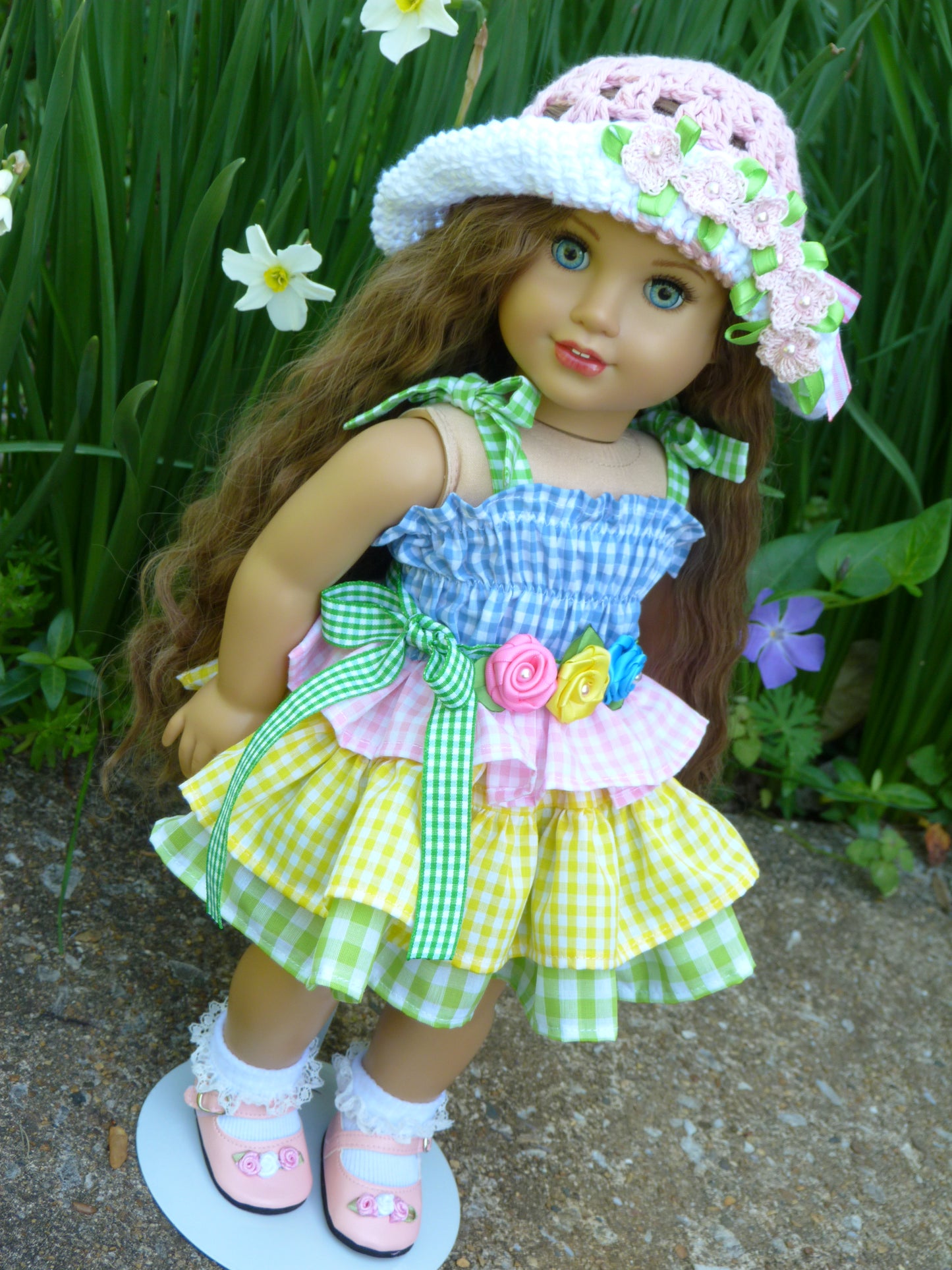 Gingham Bouquet Summer Outfit for 18 Inch Doll Clothes Handmade to fit American Girl