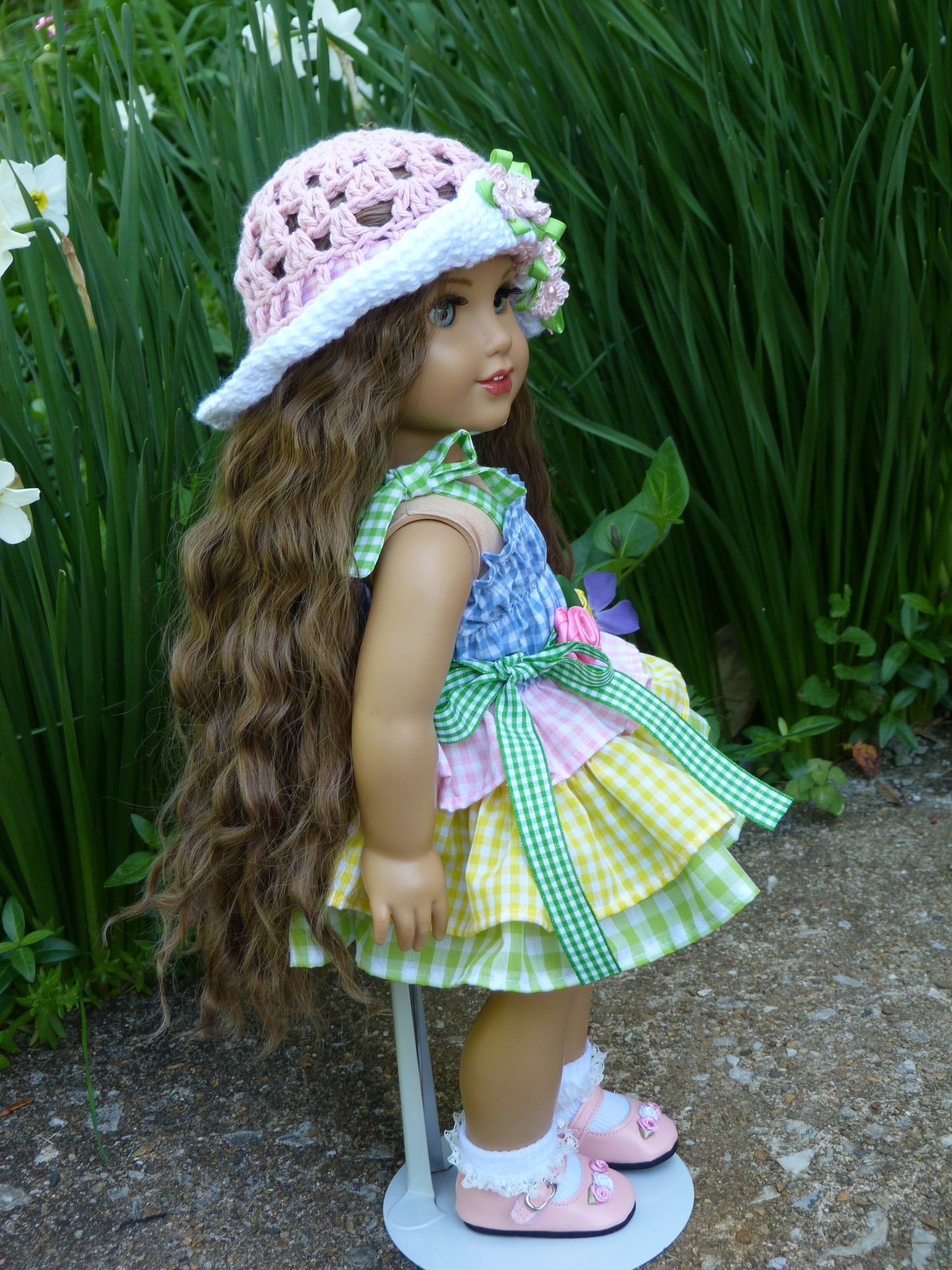 Gingham Bouquet Summer Outfit for 18 Inch Doll Clothes Handmade to fit American Girl