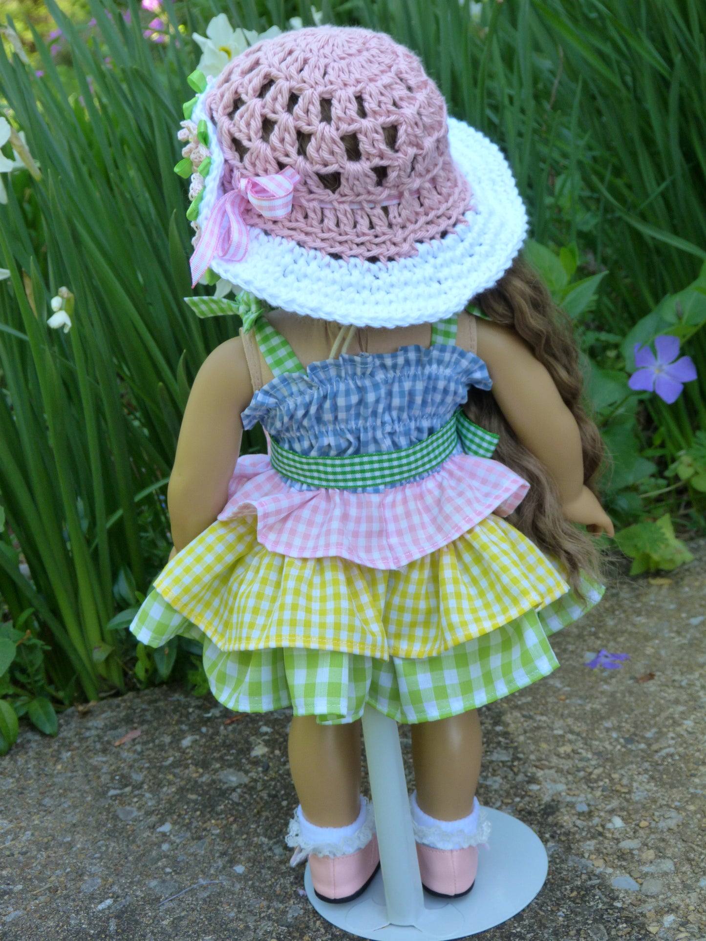 Gingham Bouquet Summer Outfit for 18 Inch Doll Clothes Handmade to fit American Girl