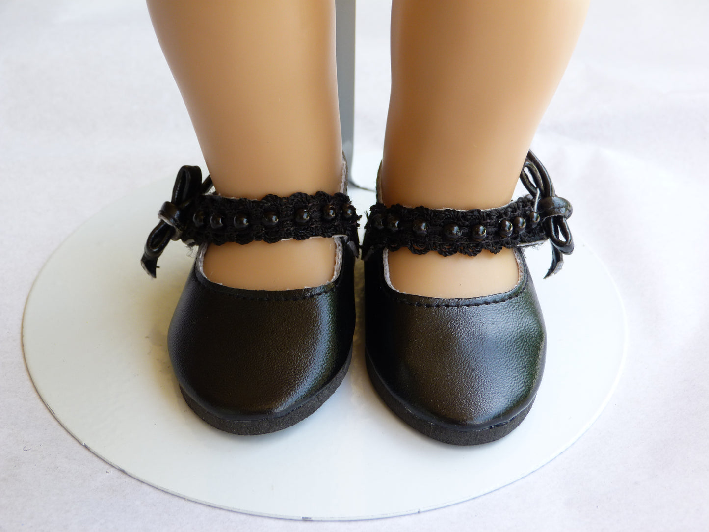 Black Lace and Pearl Dress Shoes for 18 Inch Doll Fits American Girl