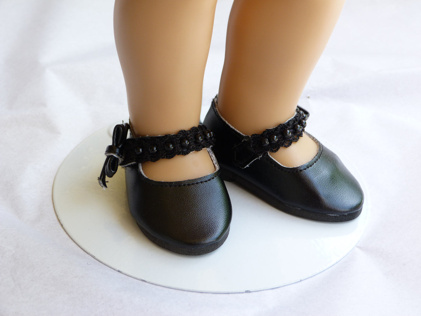 Black Lace and Pearl Dress Shoes for 18 Inch Doll Fits American Girl