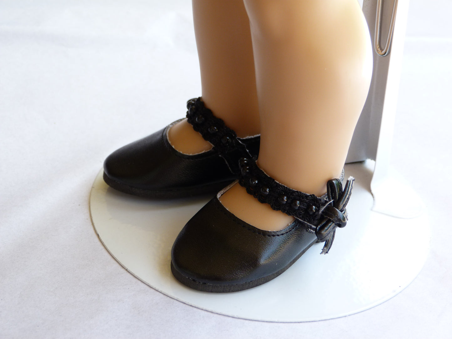 Black Lace and Pearl Dress Shoes for 18 Inch Doll Fits American Girl