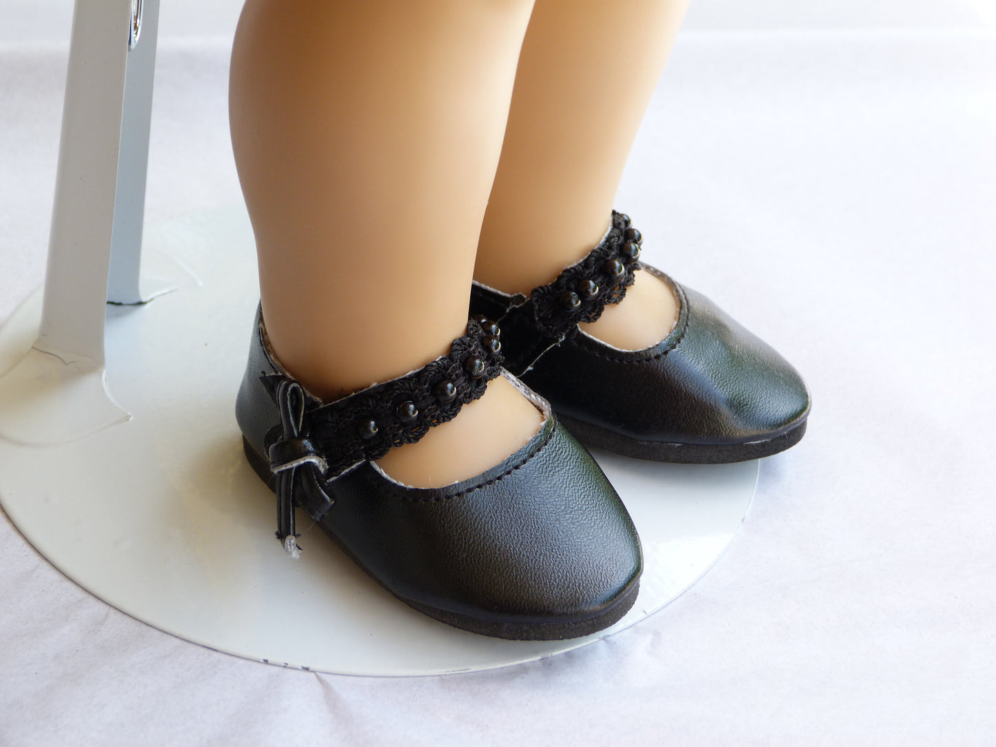 Black Lace and Pearl Dress Shoes for 18 Inch Doll Fits American Girl