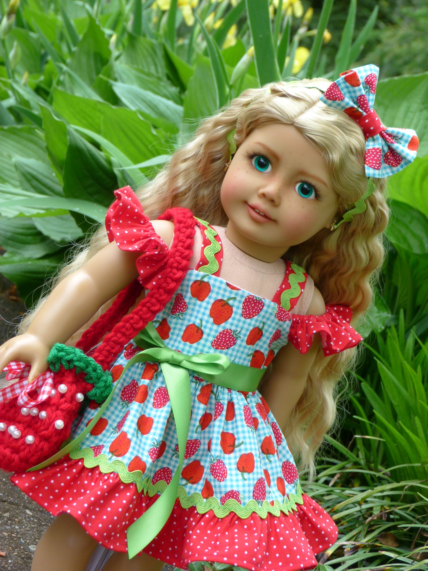 Summer Strawberry Outfit for 18 Inch Doll Handmade to fit American Girl