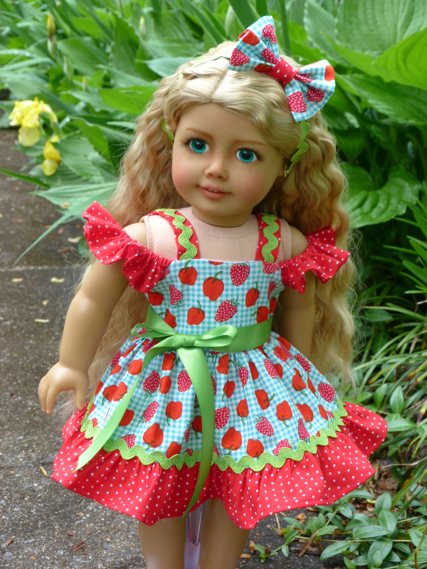 Summer Strawberry Outfit for 18 Inch Doll Handmade to fit American Girl