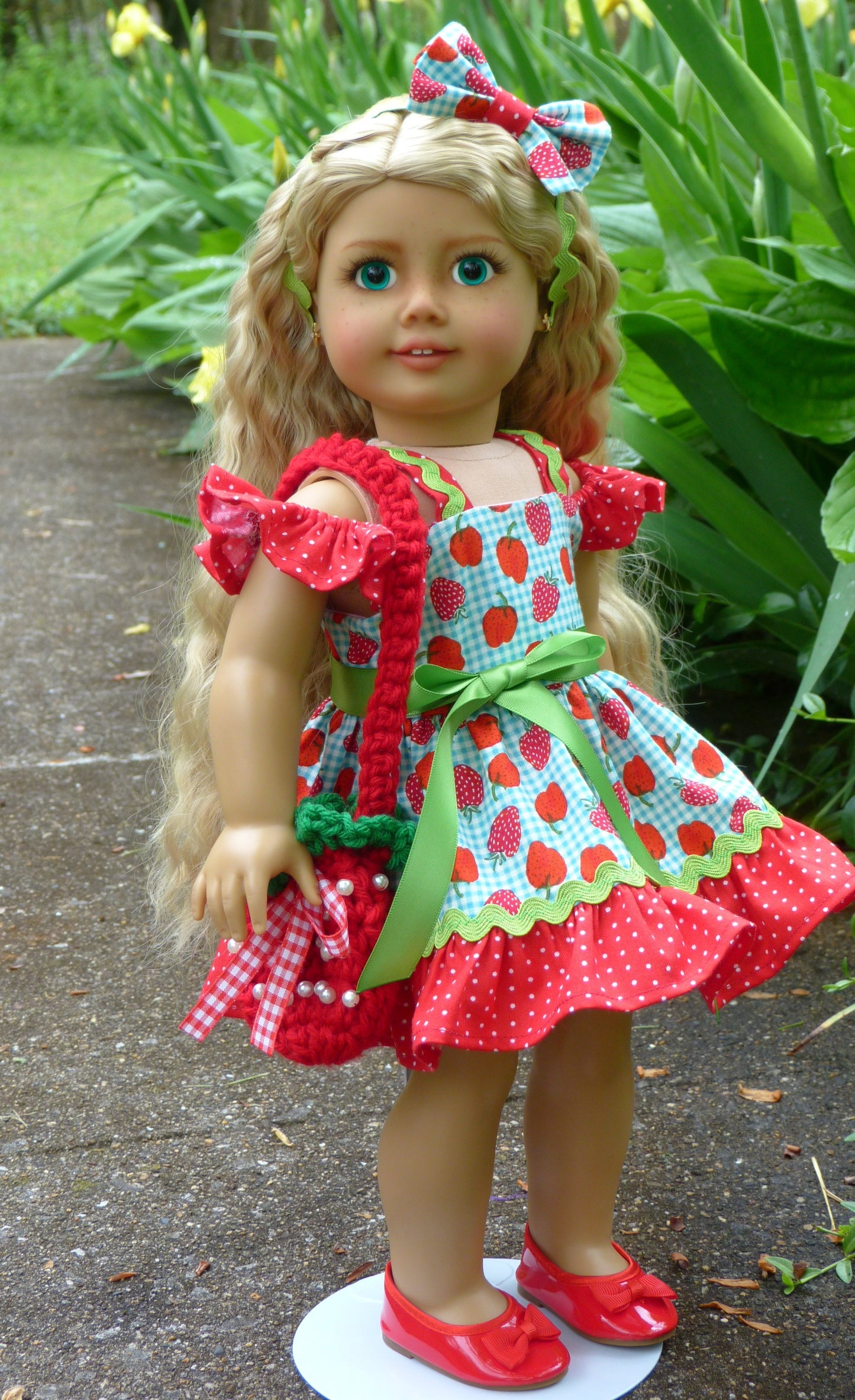 Summer Strawberry Outfit for 18 Inch Doll Handmade to fit American Girl