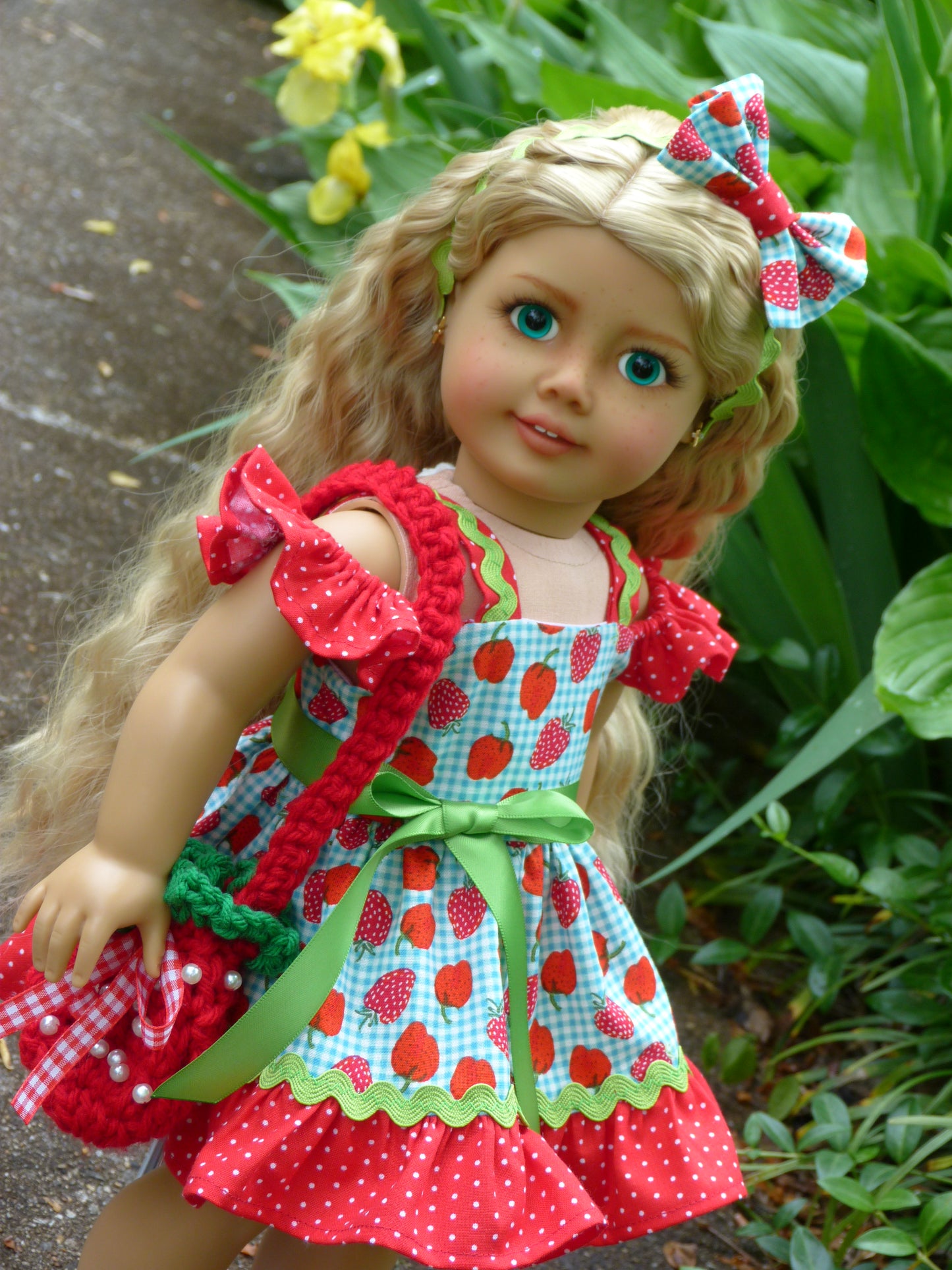 Summer Strawberry Outfit for 18 Inch Doll Handmade to fit American Girl