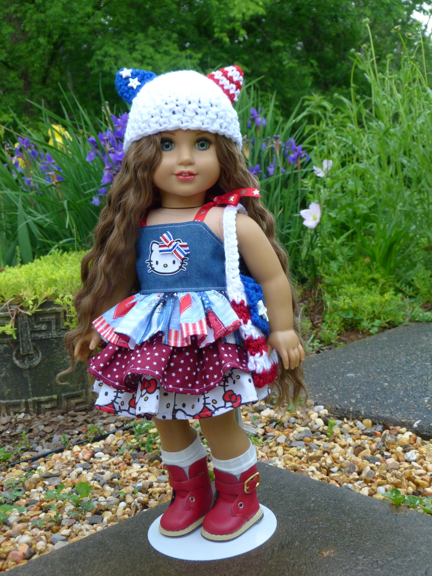 Patriotic Kitty Memorial Day Outfit for 18 Inch Doll Clothes Handmade to fit American Girl